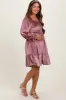 Mauve Velvet Smocked Long Sleeve Maternity Dress sold by Pinkblush