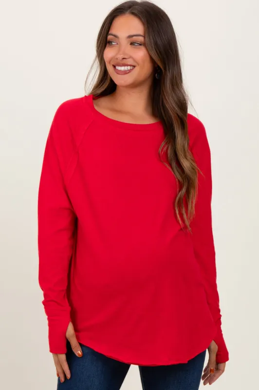 Red Exposed Seam Long Sleeve Maternity Top sold by Pinkblush