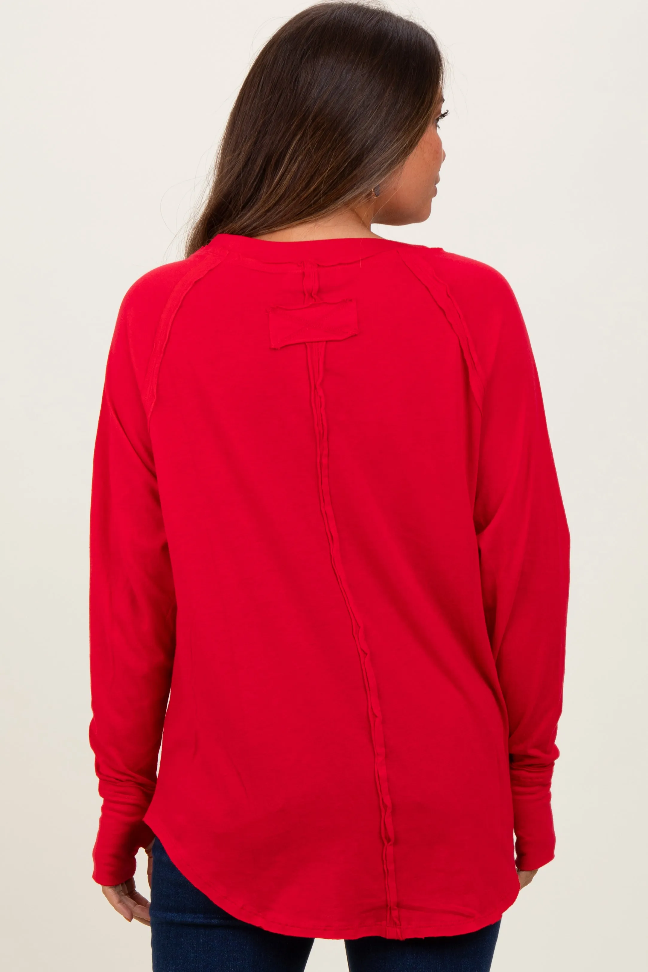 Red Exposed Seam Long Sleeve Maternity Top sold by Pinkblush product image thumbnail 2