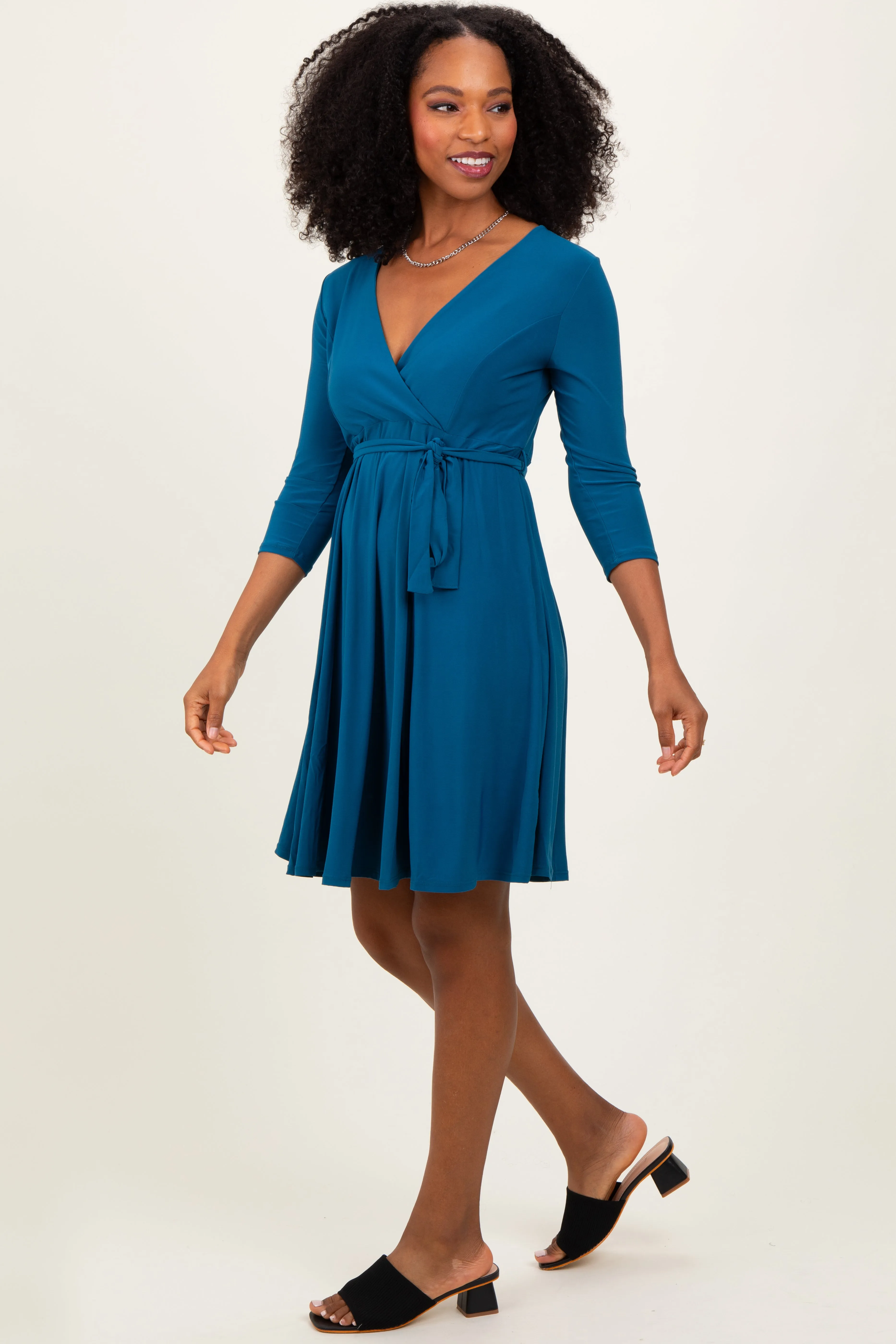 Teal 3/4 Sleeve Maternity/Nursing Sash Tie Wrap Dress sold by Pinkblush product image thumbnail 5