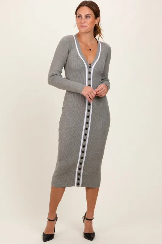 Charcoal Knit Contrast Stripe Button Down Dress sold by Pinkblush