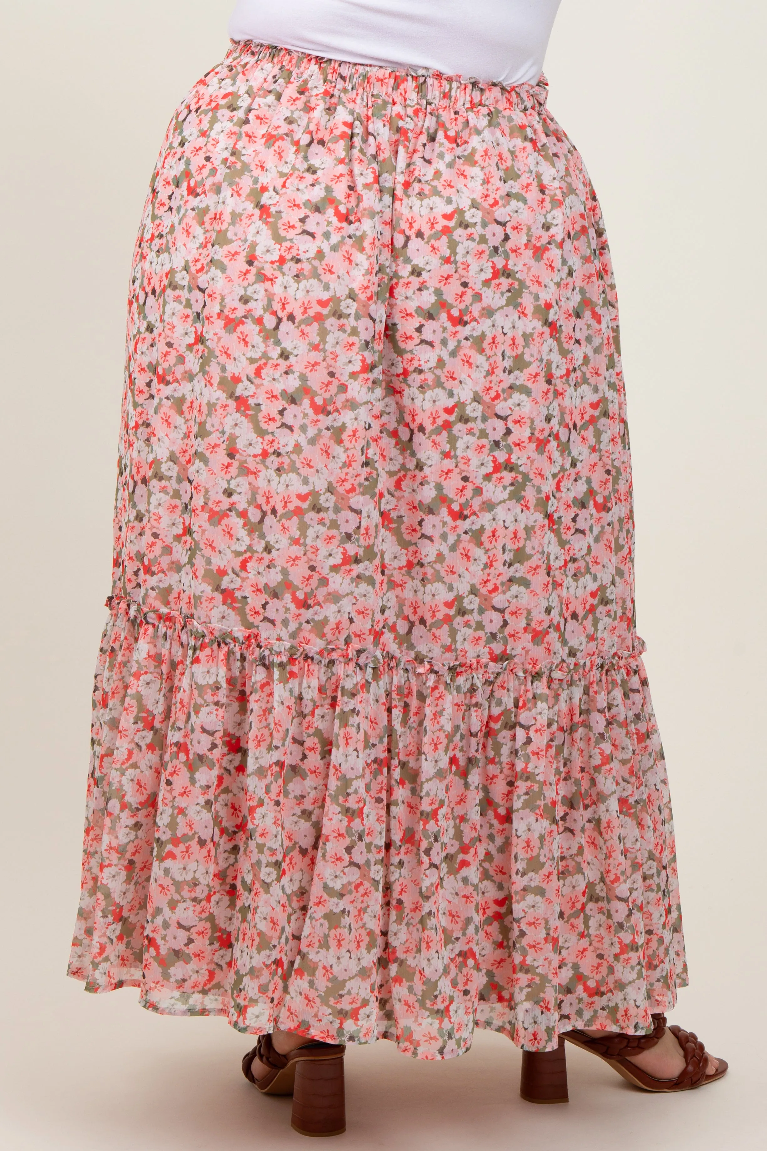 Pink Smocked Waist Tiered Plus Maxi Skirt sold by Pinkblush product image thumbnail 5