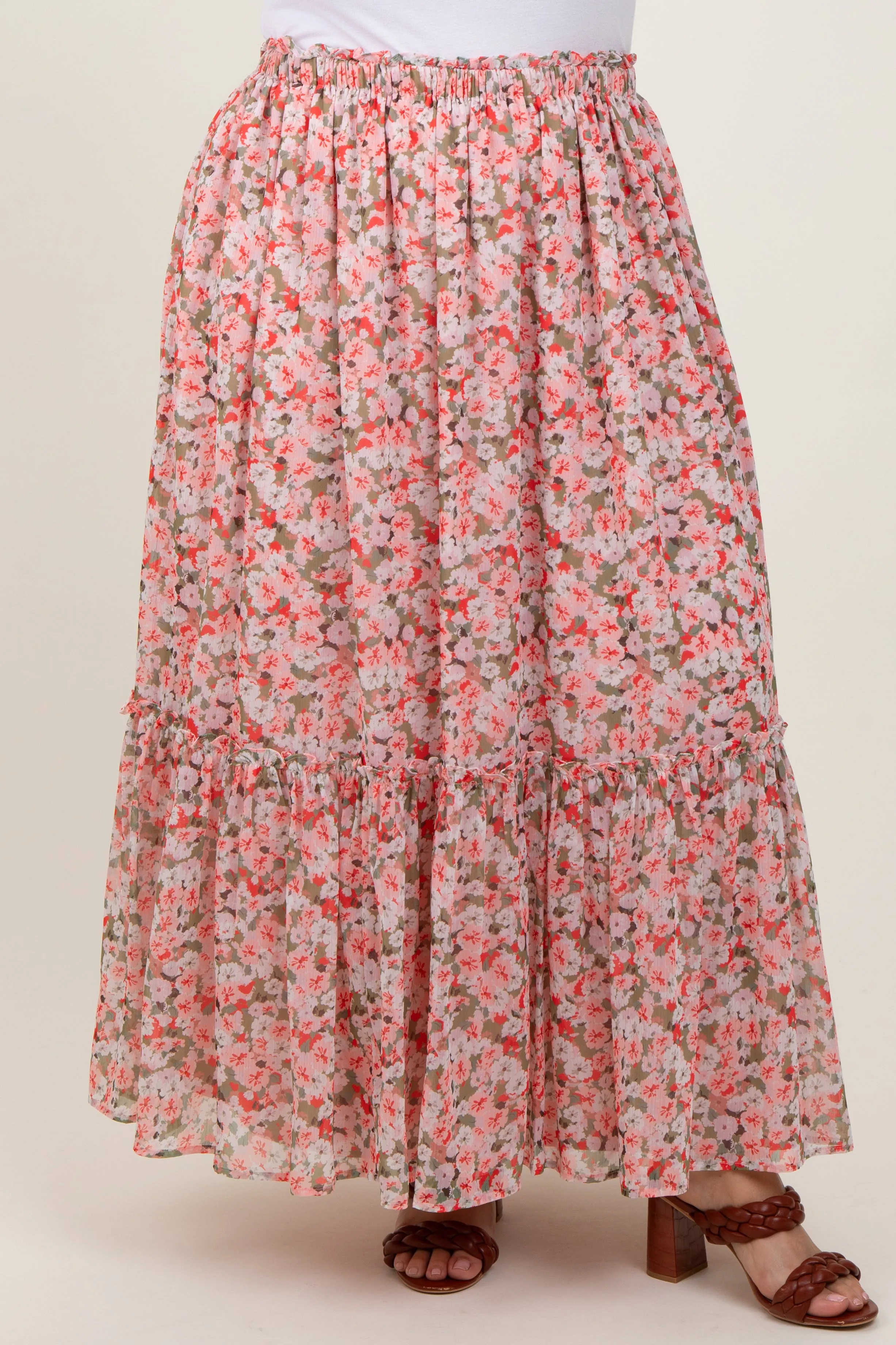 Pink Smocked Waist Tiered Plus Maxi Skirt sold by Pinkblush product image thumbnail 3