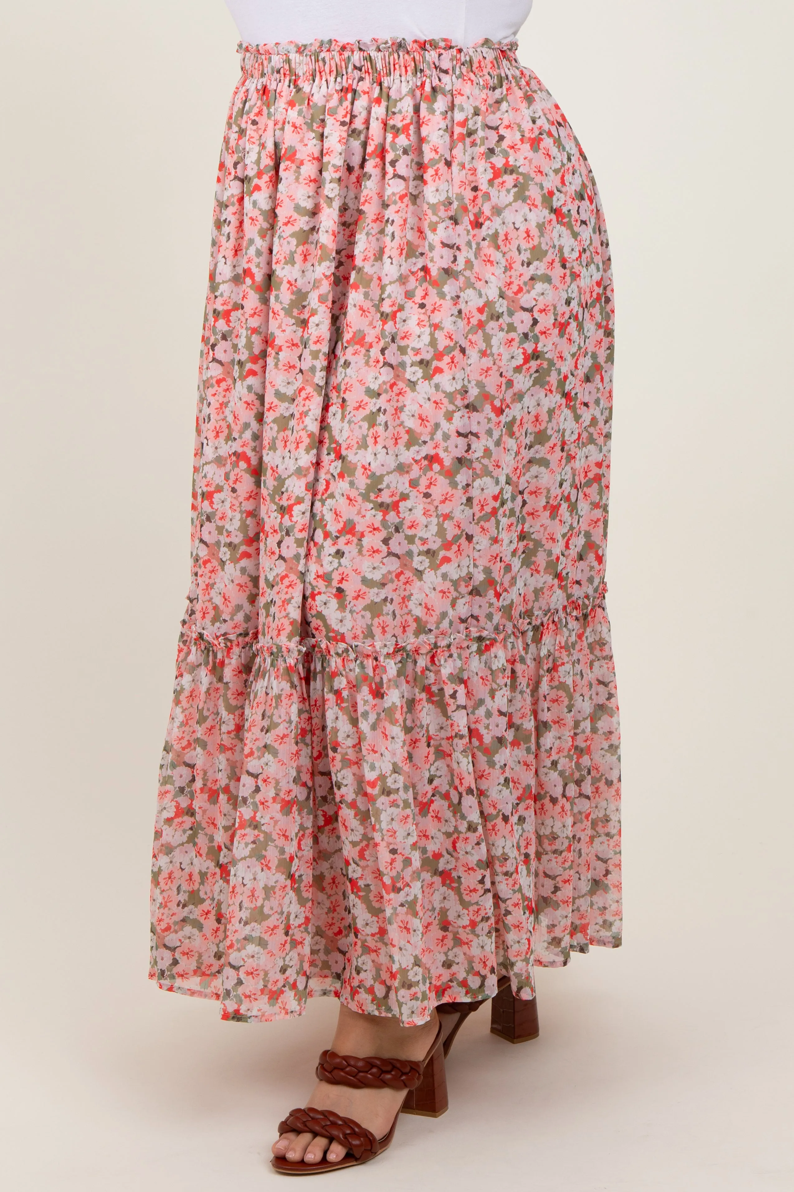 Pink Smocked Waist Tiered Plus Maxi Skirt sold by Pinkblush product image thumbnail 4