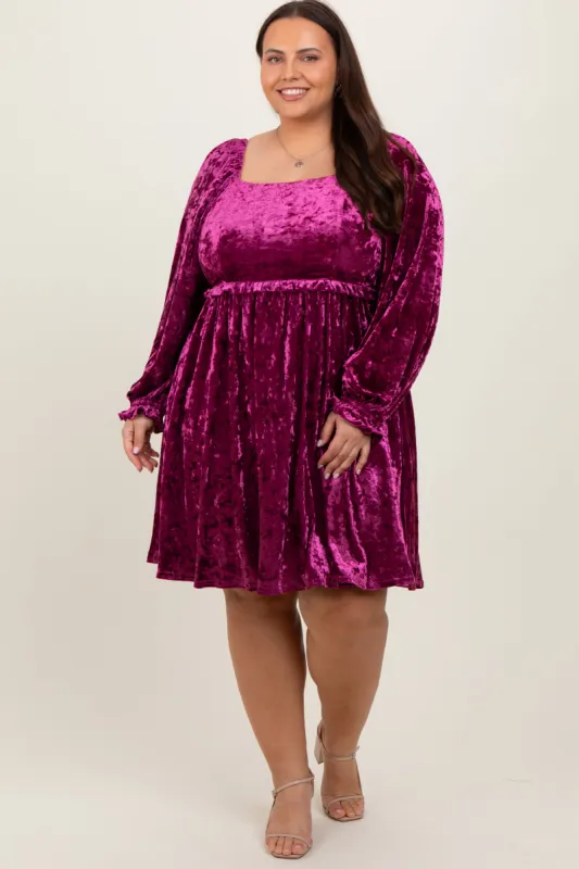 Magenta Velour Square Neck Plus Dress sold by Pinkblush