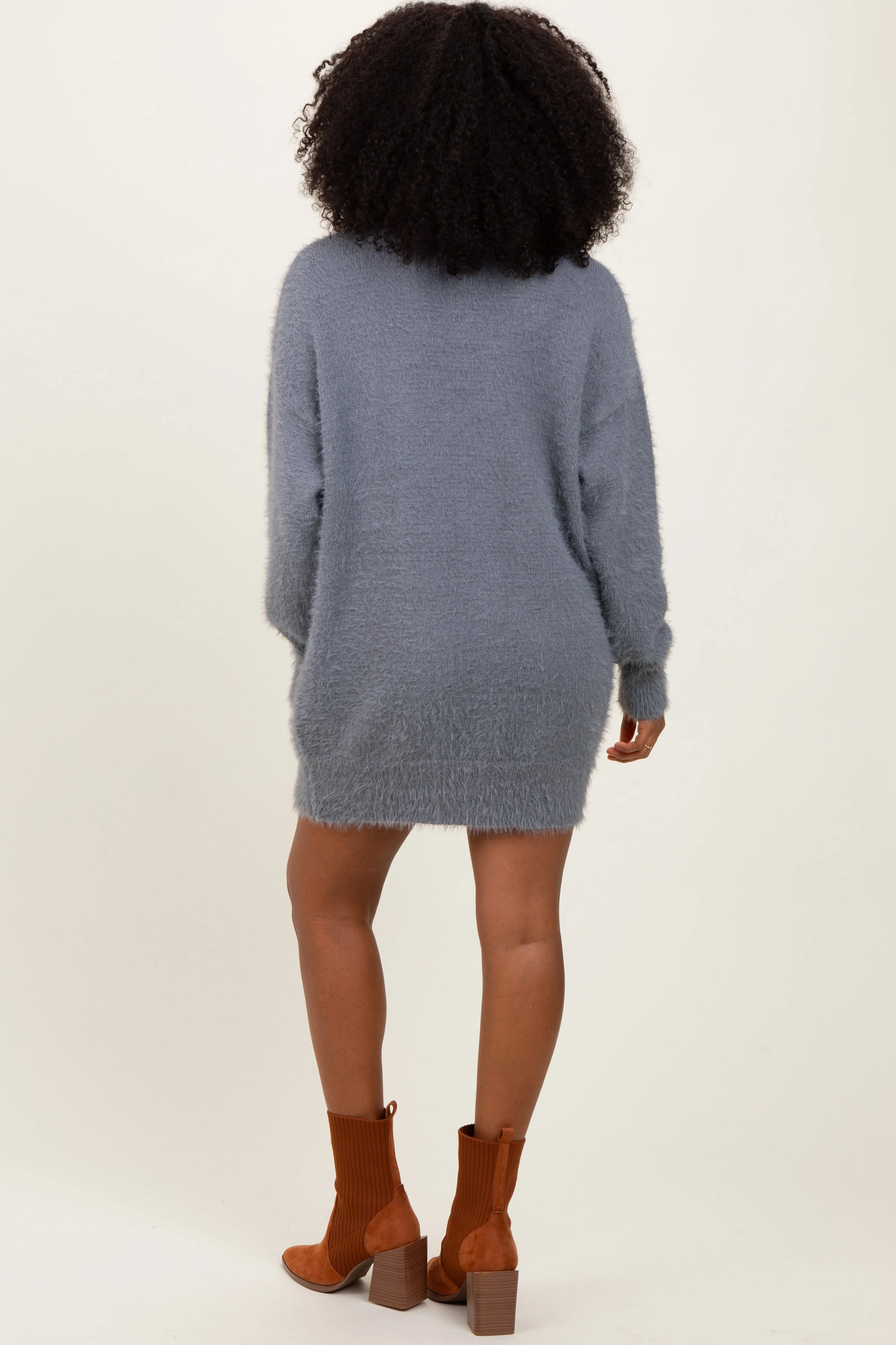 Cream Fuzzy Knit Turtleneck Sweater Mini Dress sold by Pinkblush product image thumbnail 4