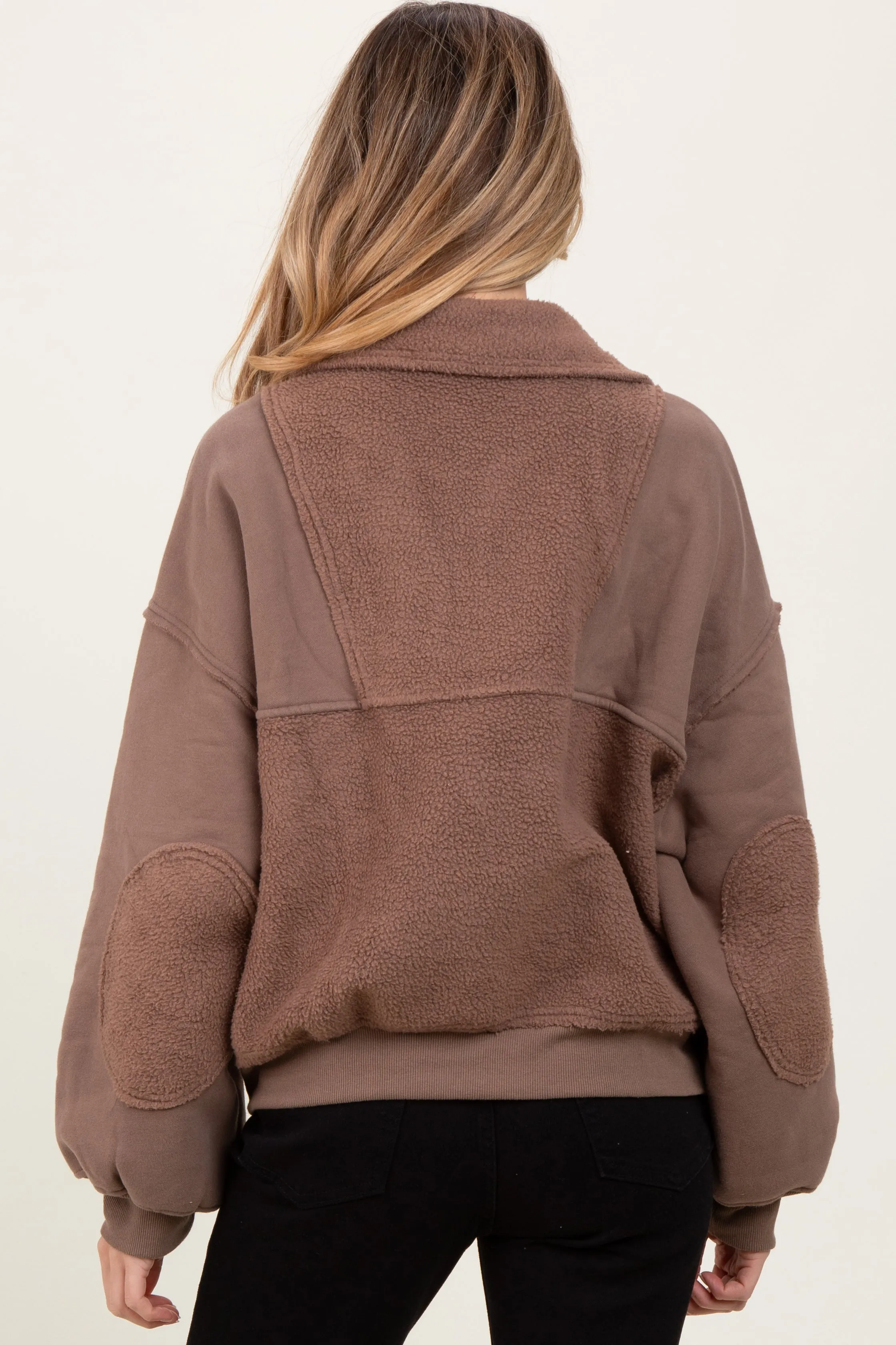 Mushroom Contrast Reversed Fleece 1/4 Zip Maternity Pullover sold by Pinkblush product image thumbnail 3