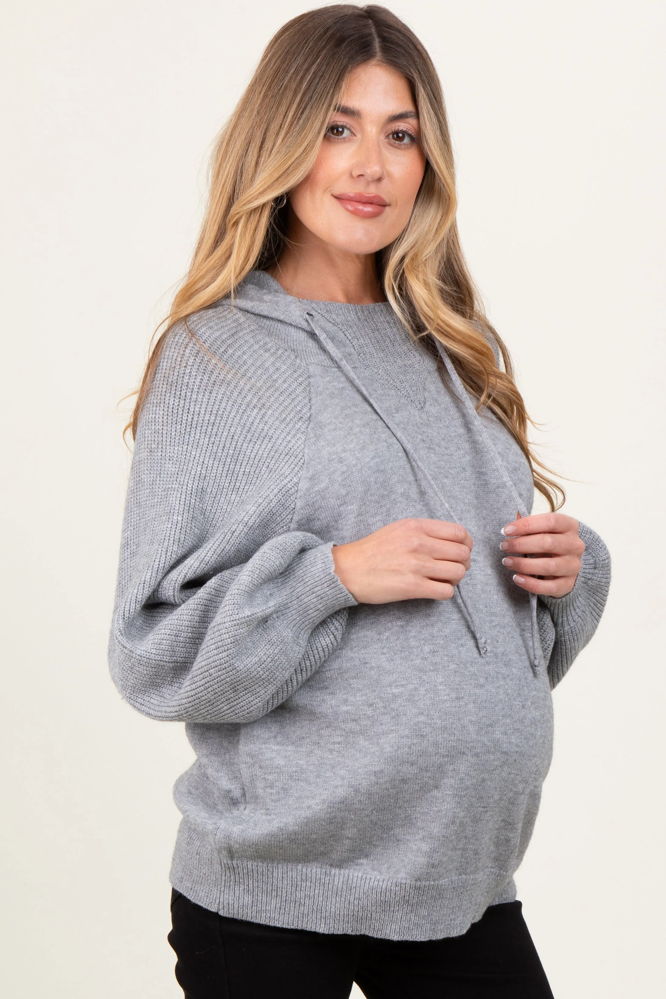 Heather Grey Long Sleeve Maternity Hoodie Sweater sold by Pinkblush product image thumbnail 3
