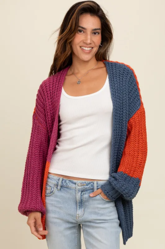 Magenta Colorblock Bubble Sleeve Cardigan sold by Pinkblush