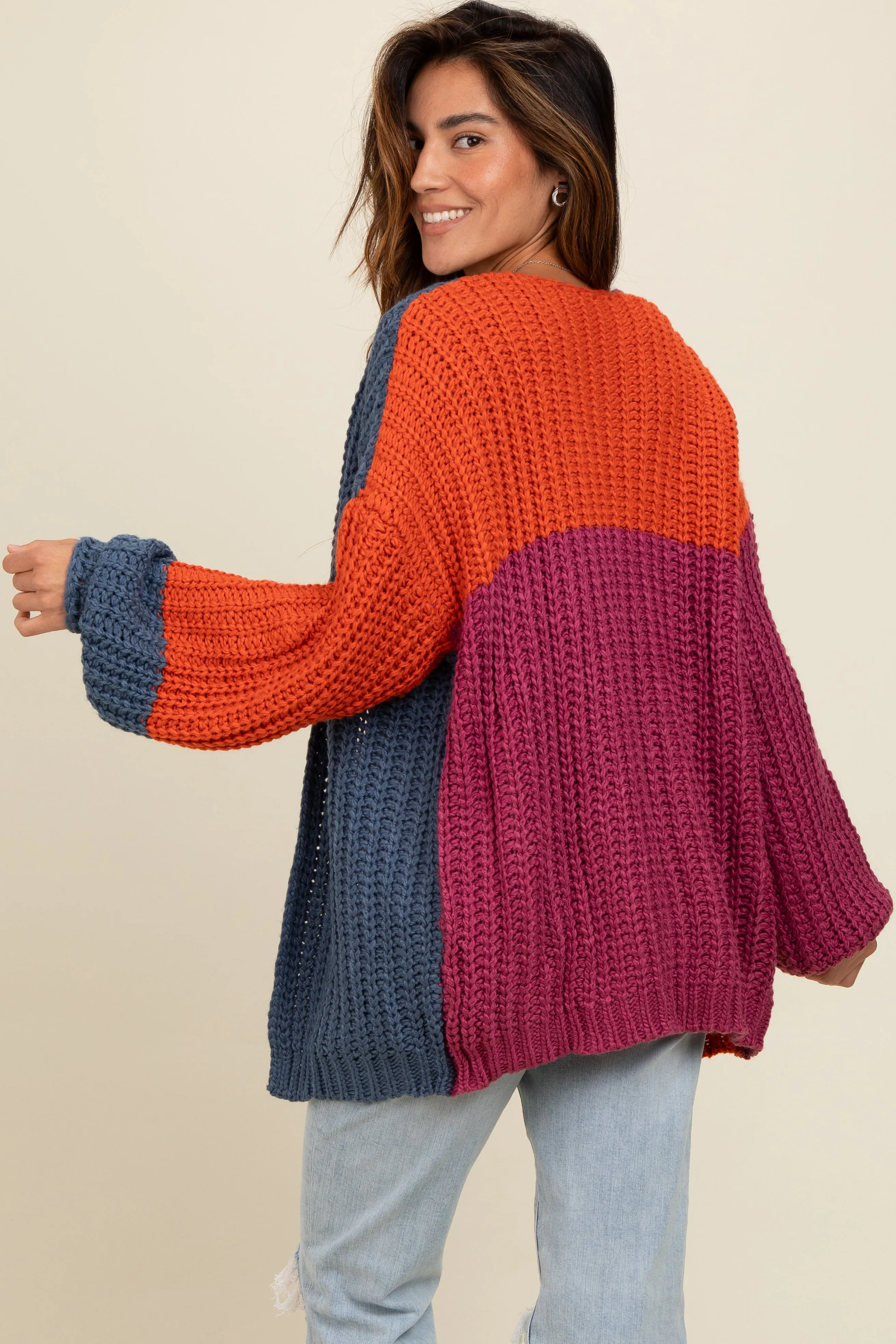 Magenta Colorblock Bubble Sleeve Cardigan sold by Pinkblush product image thumbnail 3