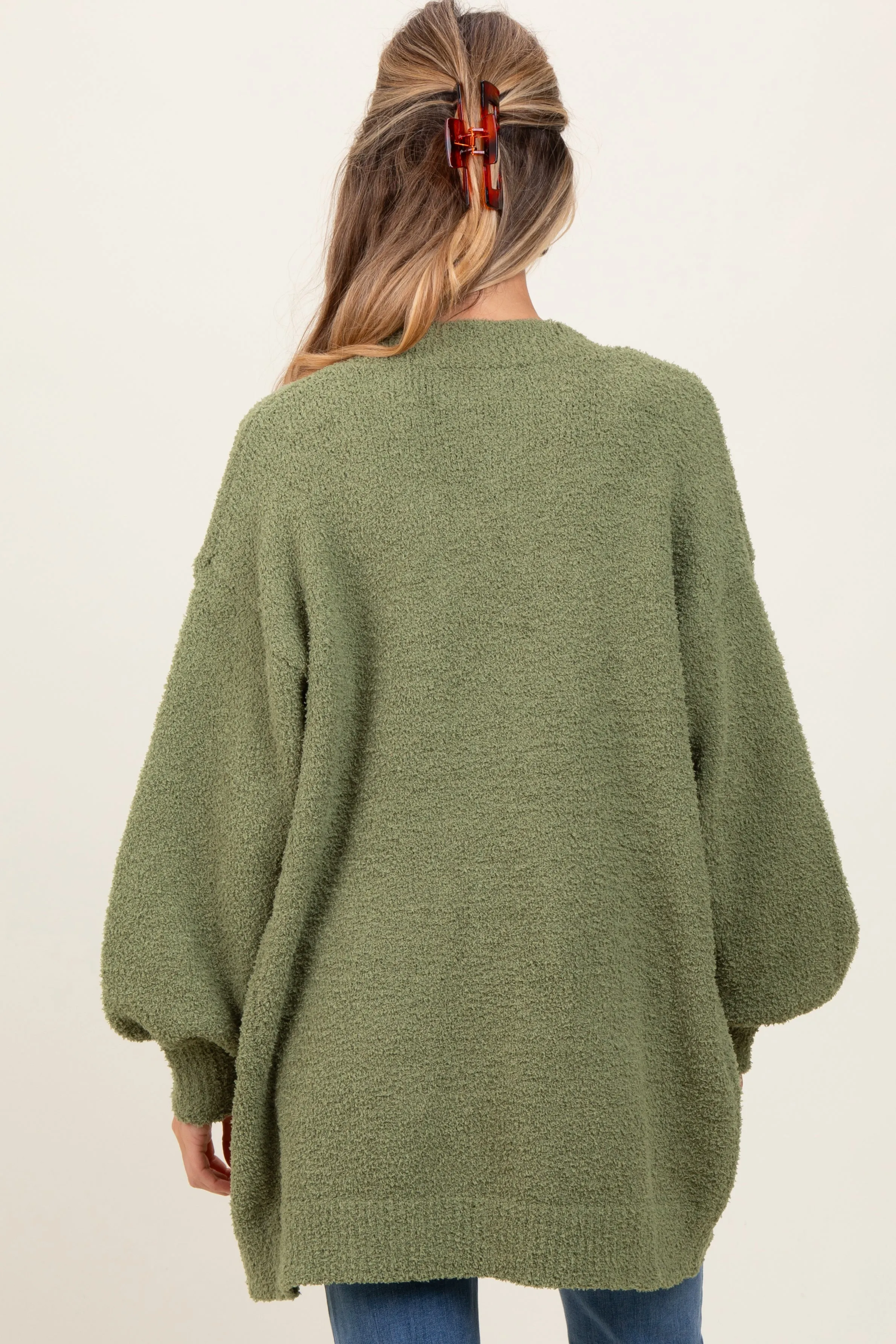 Light Olive Fuzzy Knit Oversized Button Up Maternity Cardigan sold by Pinkblush product image thumbnail 4