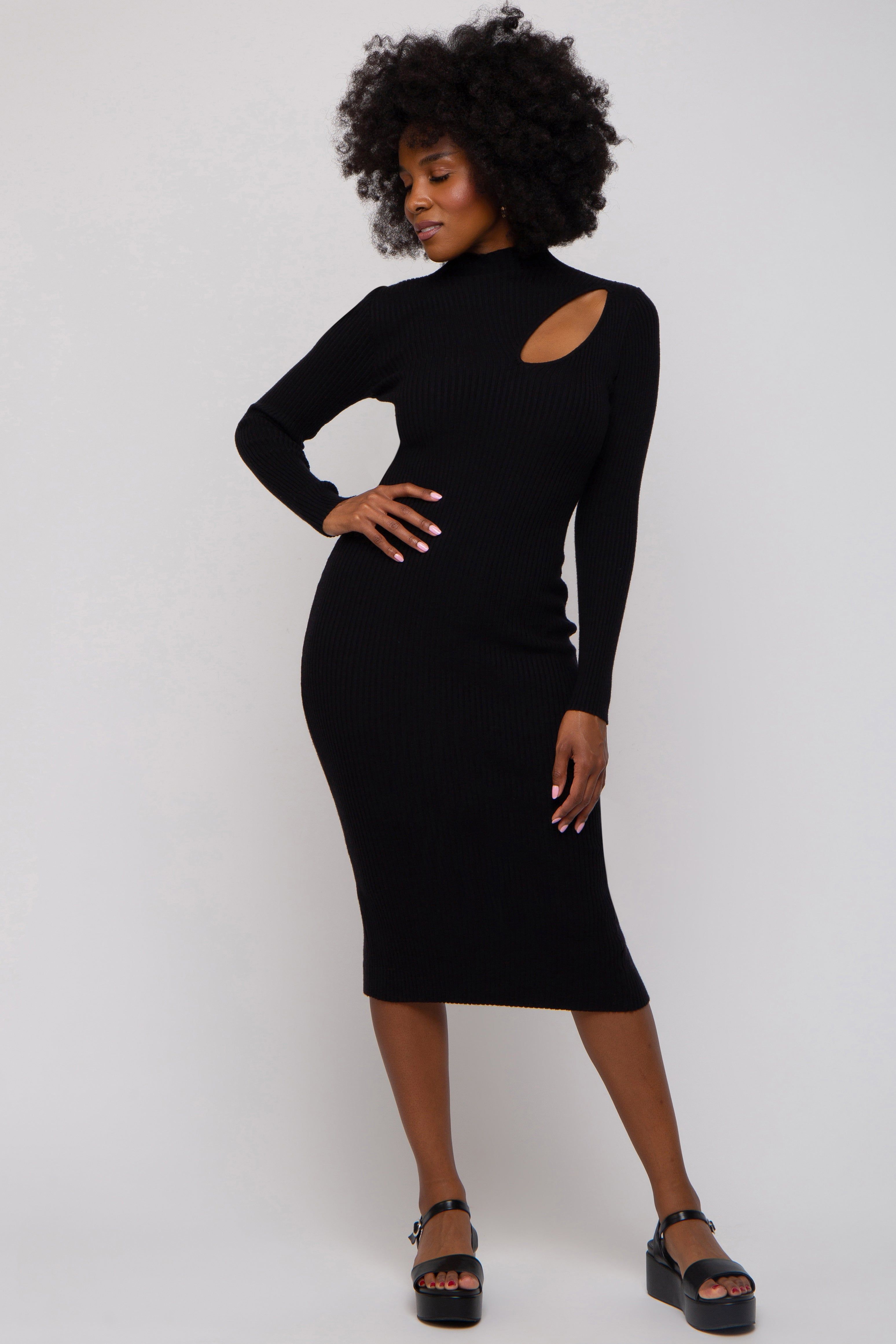 Black Cutout Fitted Knit Dress sold by Pinkblush