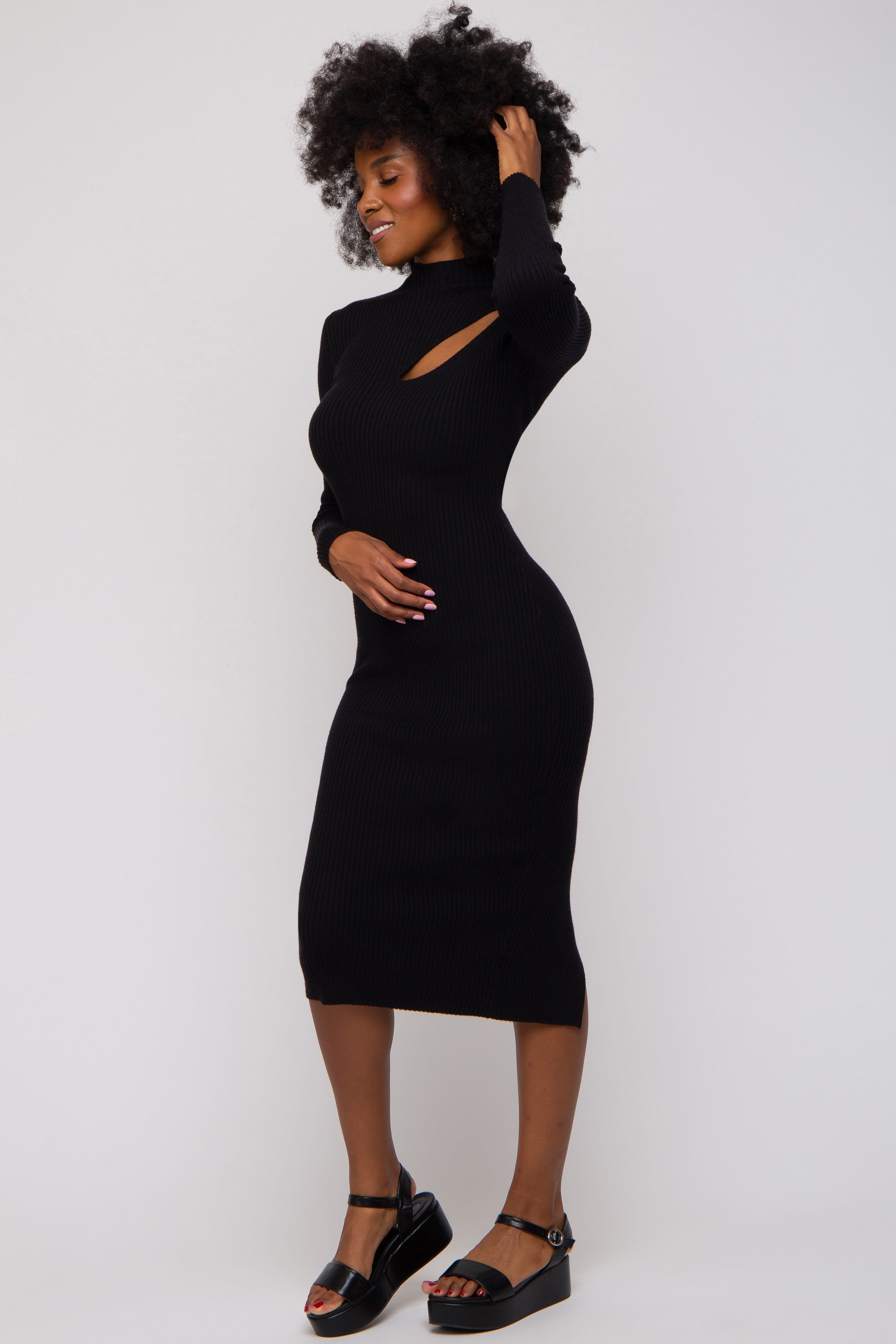Black Cutout Fitted Knit Dress sold by Pinkblush product image thumbnail 2