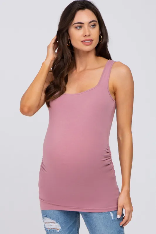 Mauve Ruched Maternity Tank Top sold by Pinkblush