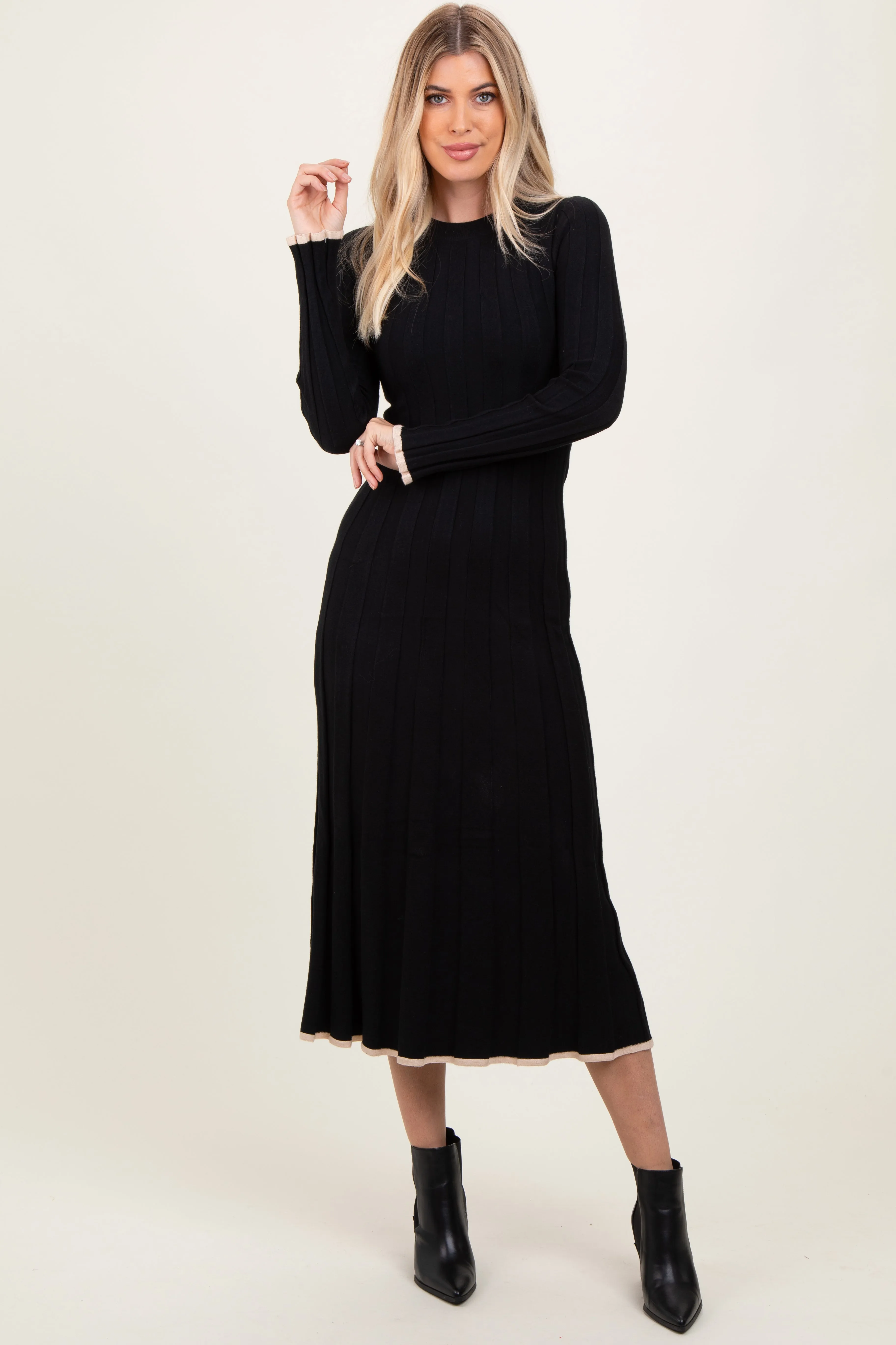 Black Ribbed Knit Maxi Sweater Dress sold by Pinkblush product image thumbnail 2