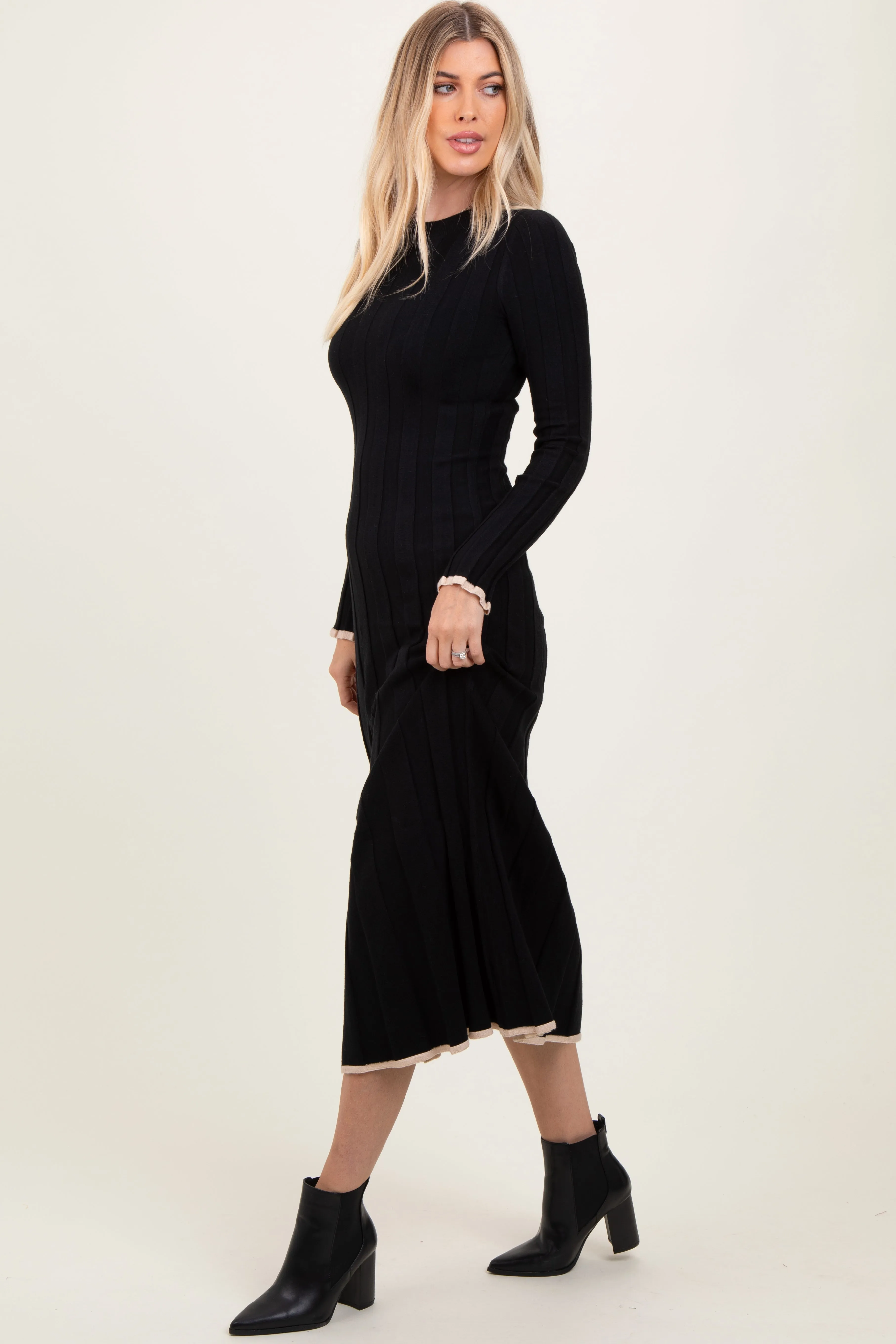 Black Ribbed Knit Maxi Sweater Dress sold by Pinkblush product image thumbnail 3