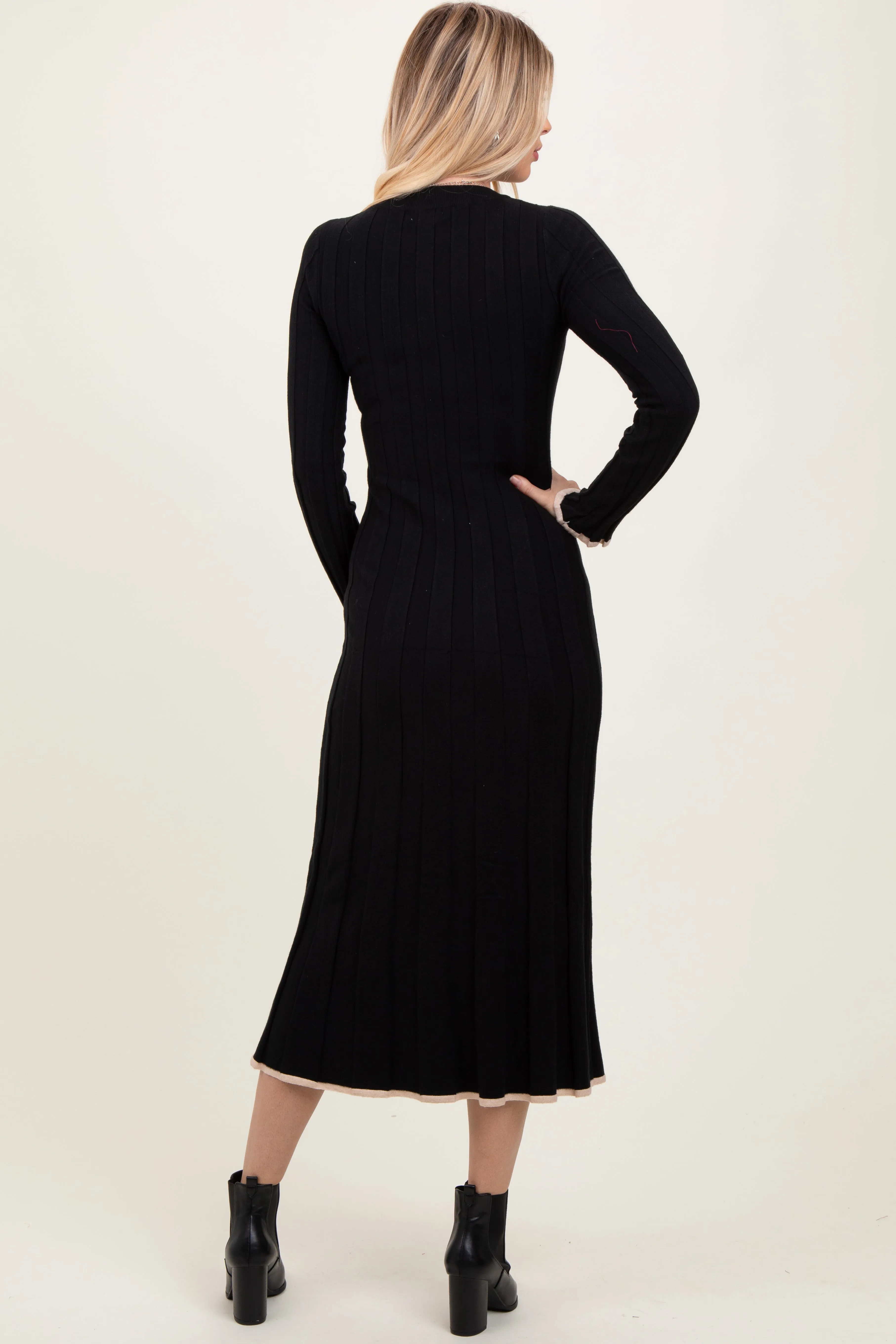 Black Ribbed Knit Maxi Sweater Dress sold by Pinkblush product image thumbnail 4