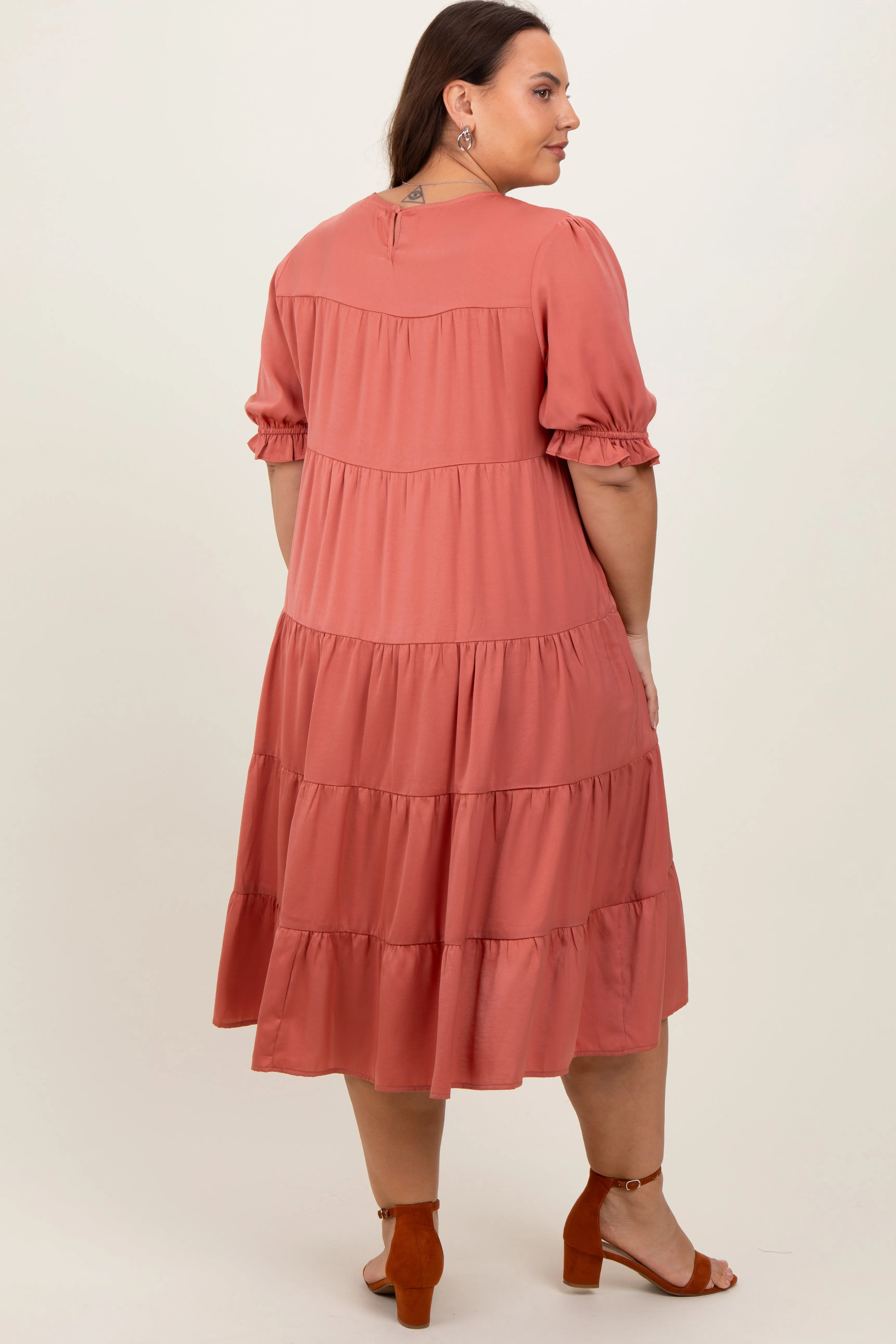 Salmon Satin Tiered Plus Dress sold by Pinkblush product image thumbnail 4