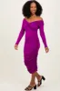 Purple Off Shoulder Ruched Long Sleeve Midi Dress sold by Pinkblush