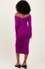 Purple Off Shoulder Ruched Long Sleeve Midi Dress sold by Pinkblush