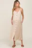 Beige Button Down Maternity Midi Tank Dress sold by Pinkblush