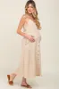 Beige Button Down Maternity Midi Tank Dress sold by Pinkblush