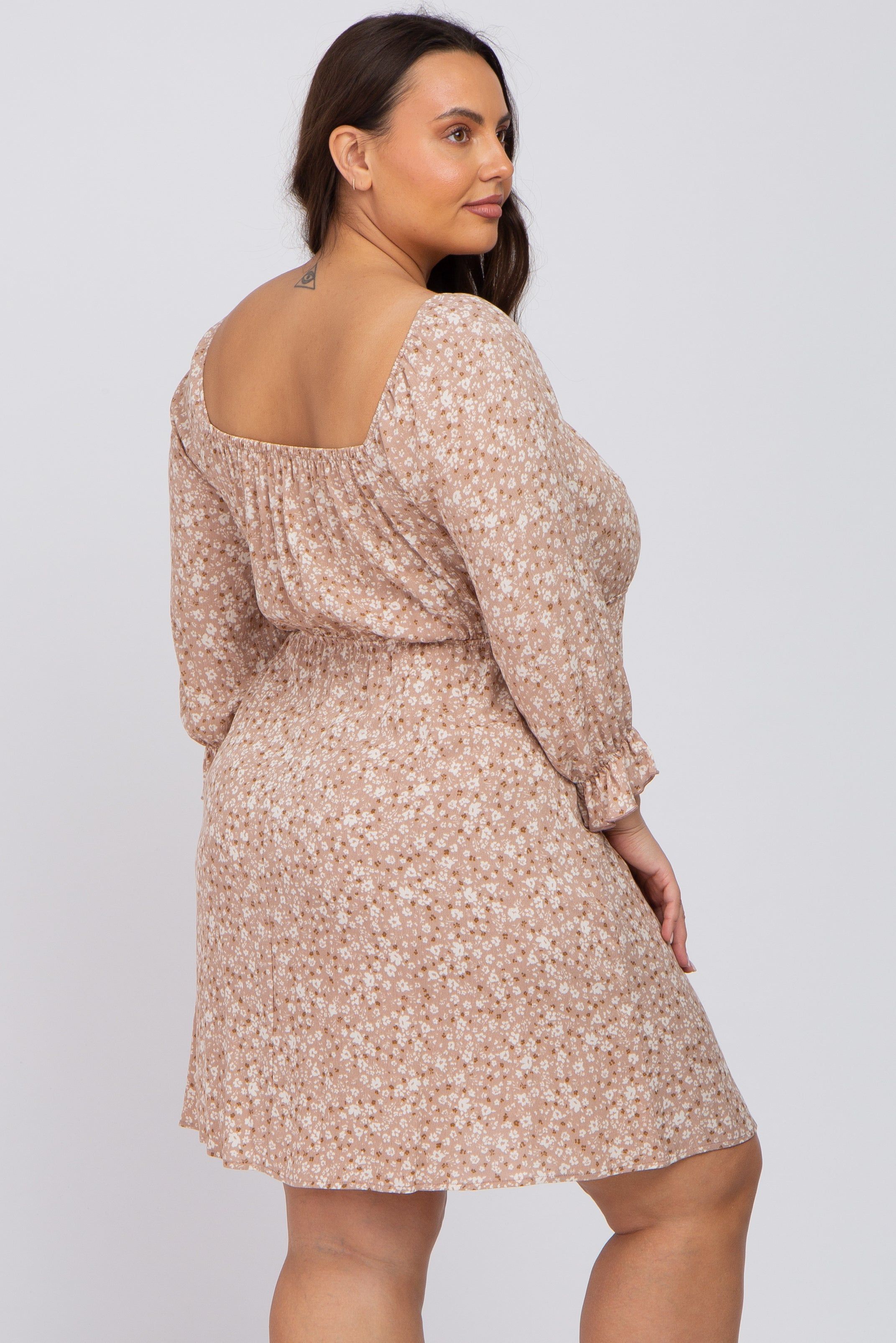Taupe Floral 3/4 Sleeve Plus Dress sold by Pinkblush product image thumbnail 3