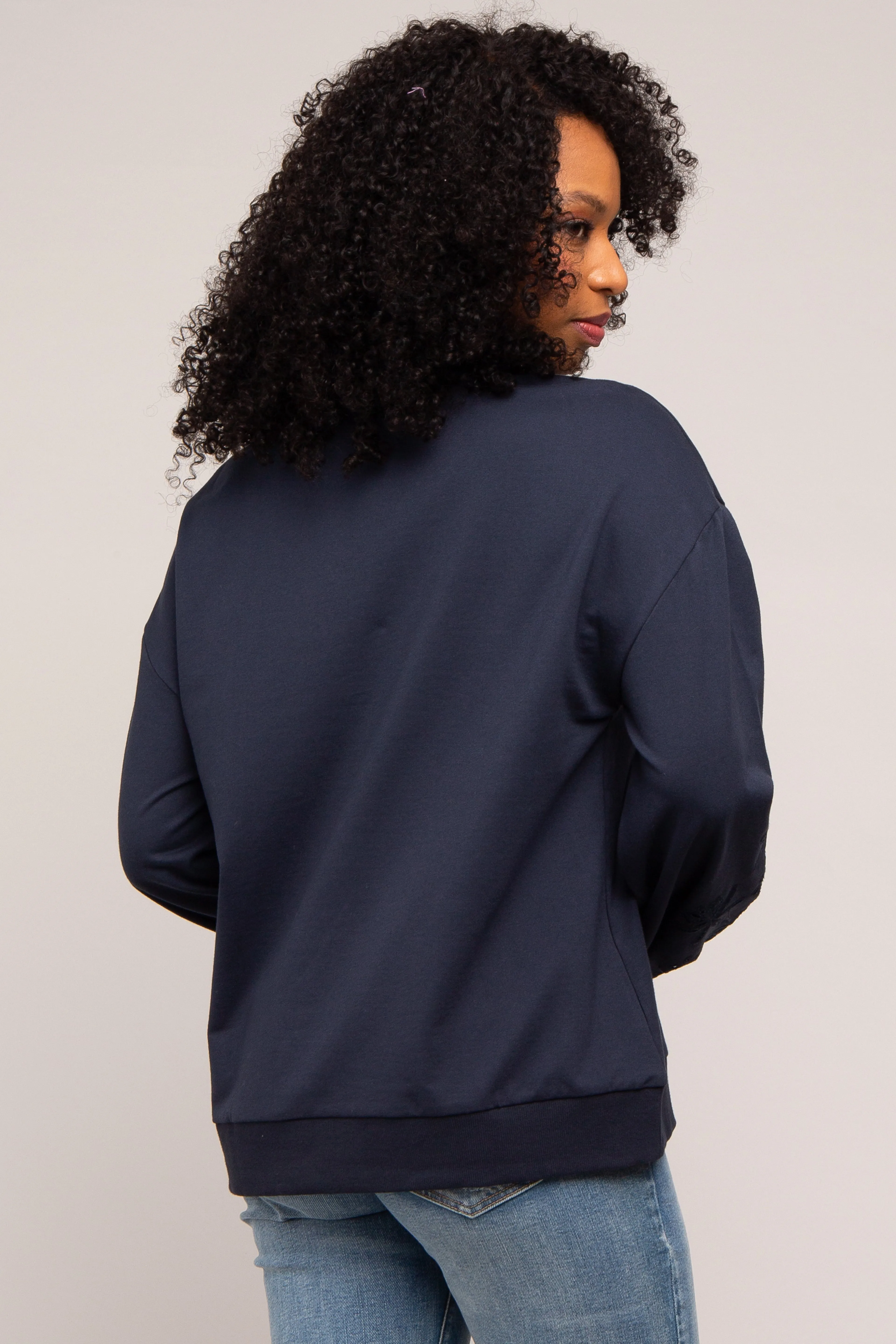 Navy Embroidered Long Sleeve Top sold by Pinkblush product image thumbnail 3
