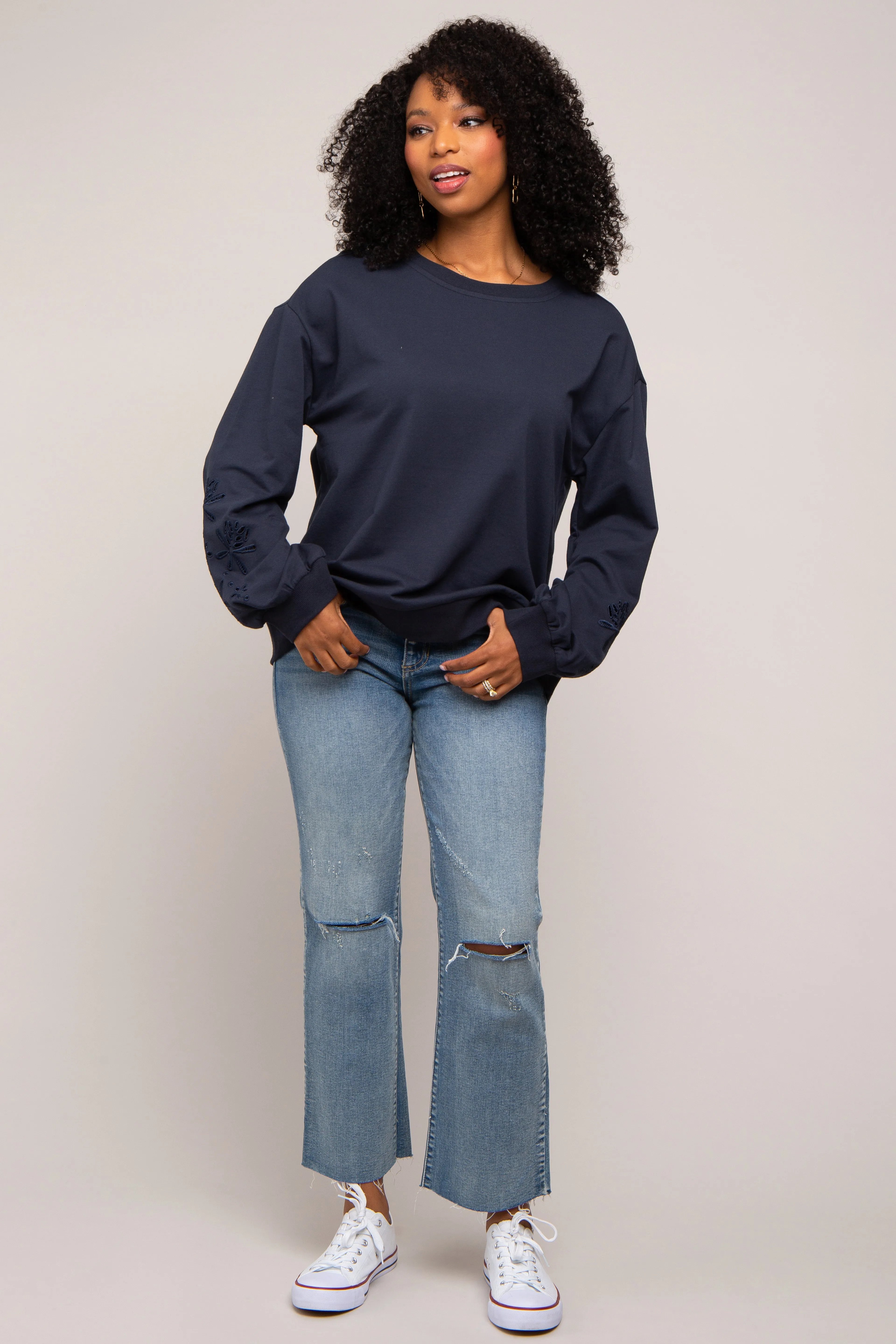 Navy Embroidered Long Sleeve Top sold by Pinkblush product image thumbnail 4