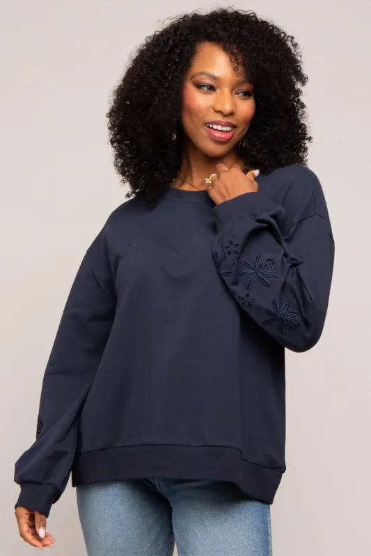 Navy Embroidered Long Sleeve Top sold by Pinkblush