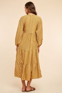 Yellow Gingham Print Button Down Midi Dress sold by Pinkblush