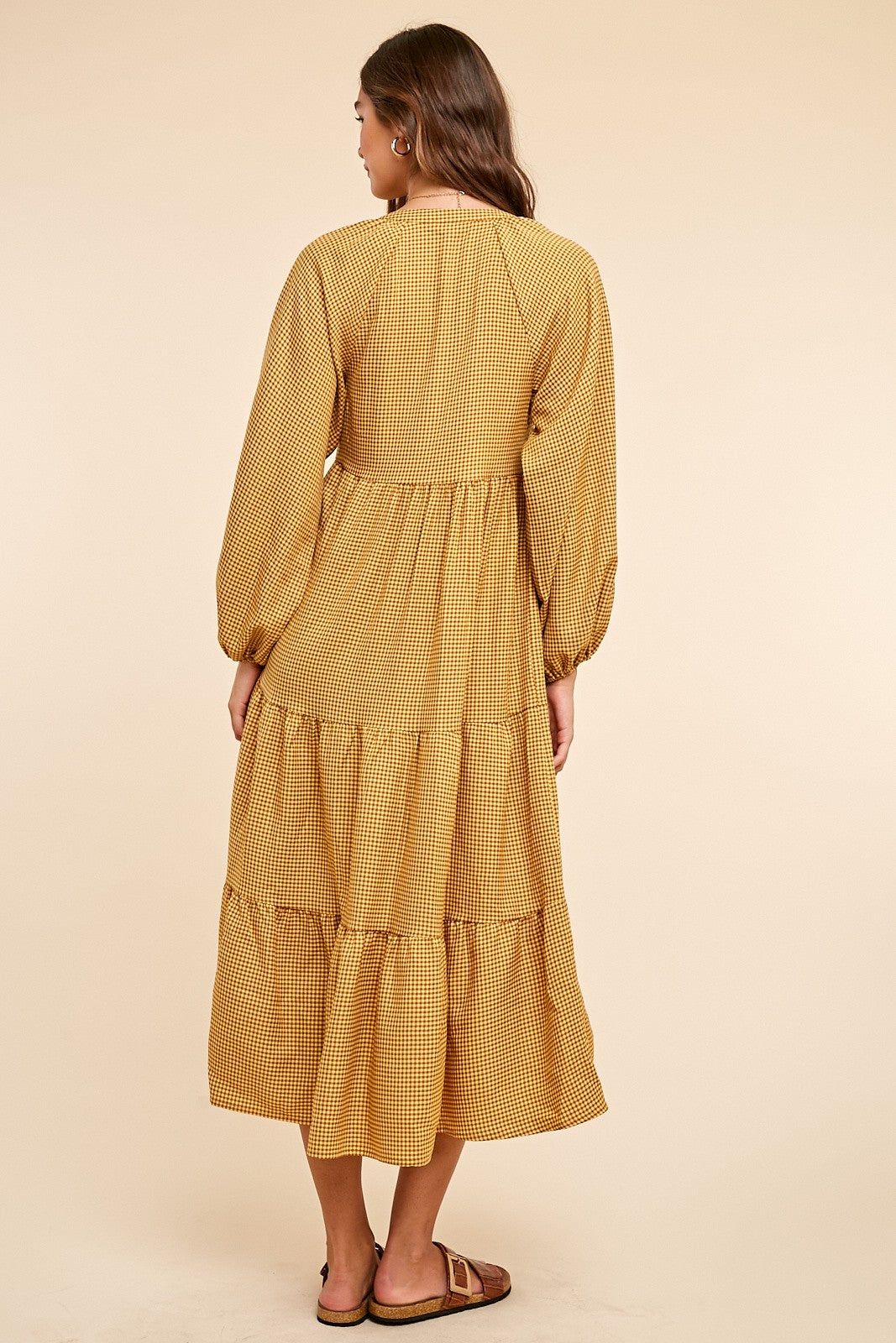 Yellow Gingham Print Button Down Midi Dress sold by Pinkblush product image thumbnail 5