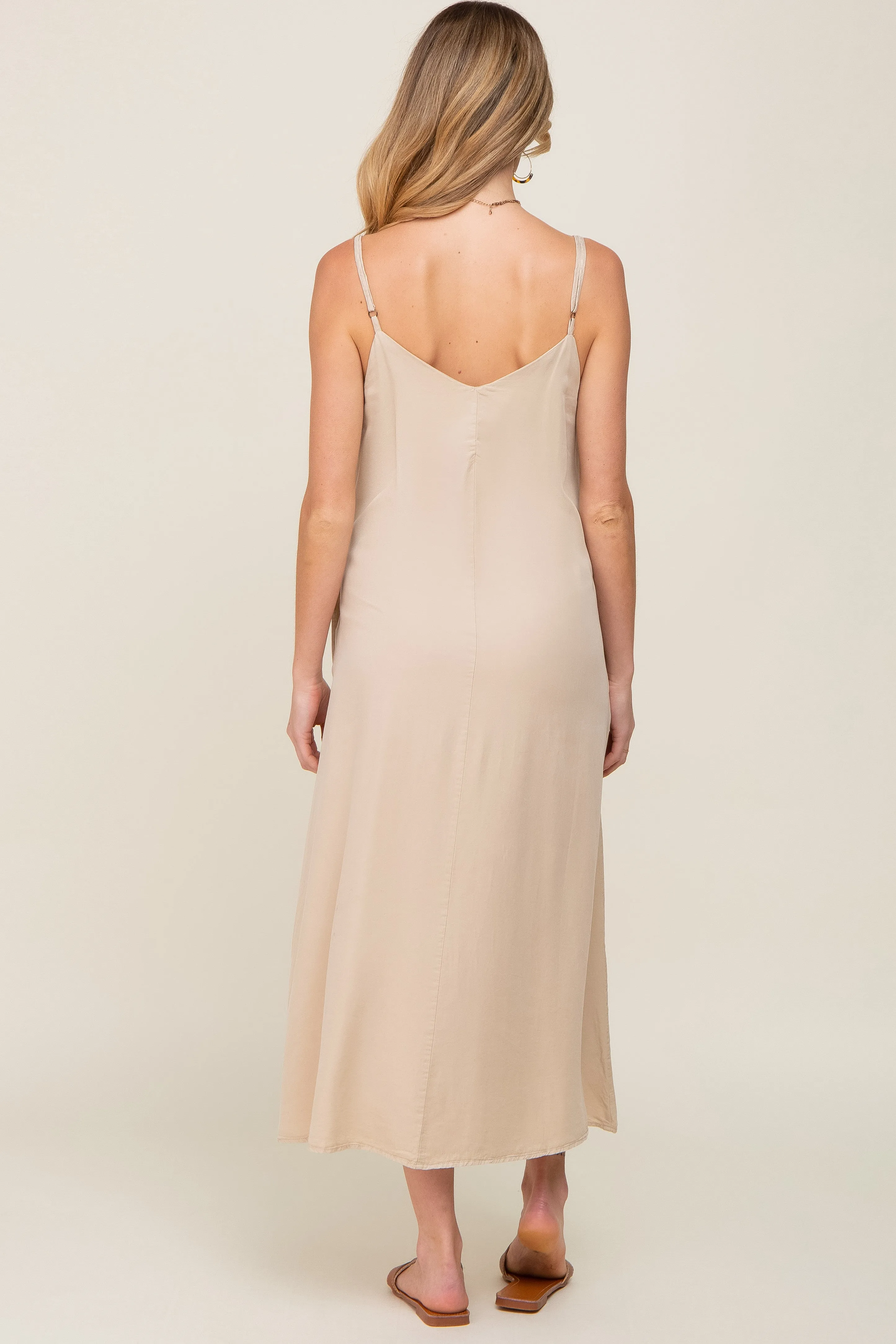 Beige Button Down Maternity Midi Tank Dress sold by Pinkblush product image thumbnail 3