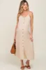 Beige Button Down Maternity Midi Tank Dress sold by Pinkblush