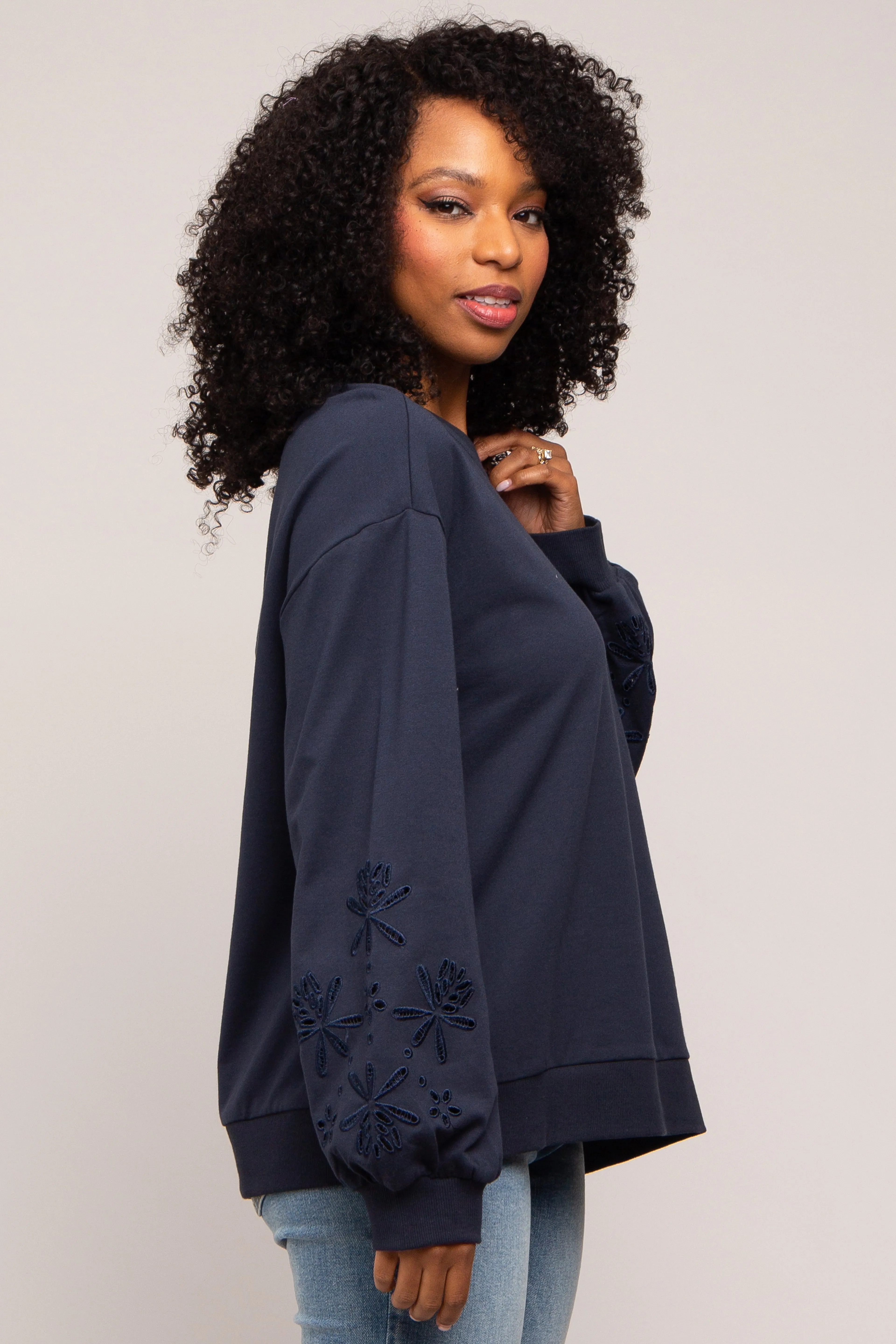 Navy Embroidered Long Sleeve Top sold by Pinkblush product image thumbnail 2