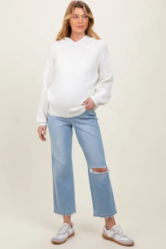 Light Blue Distressed Open Knee Maternity Straight Leg Jeans sold by Pinkblush