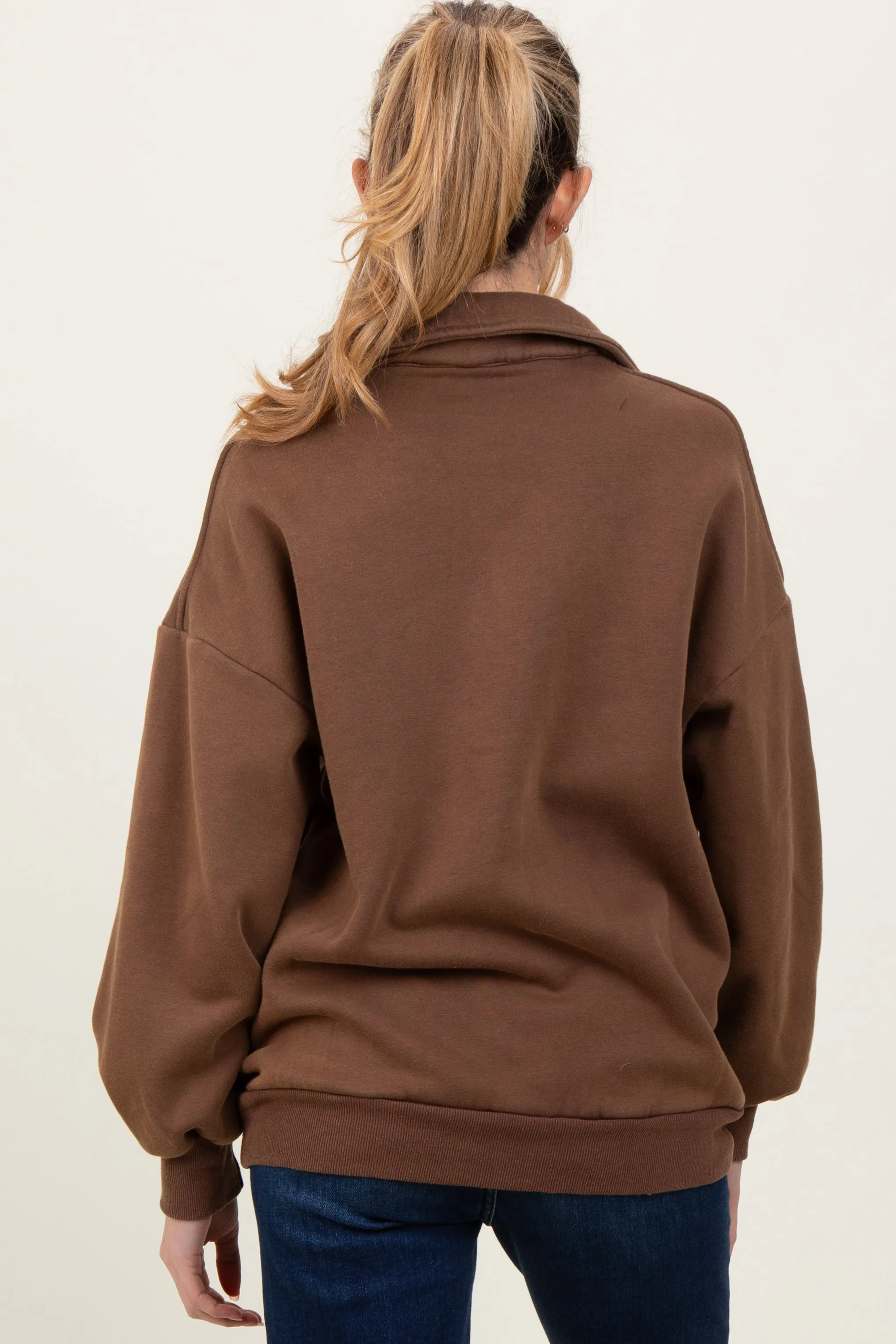 Brown Oversized Long Sleeve Polo Maternity Pullover sold by Pinkblush product image thumbnail 3