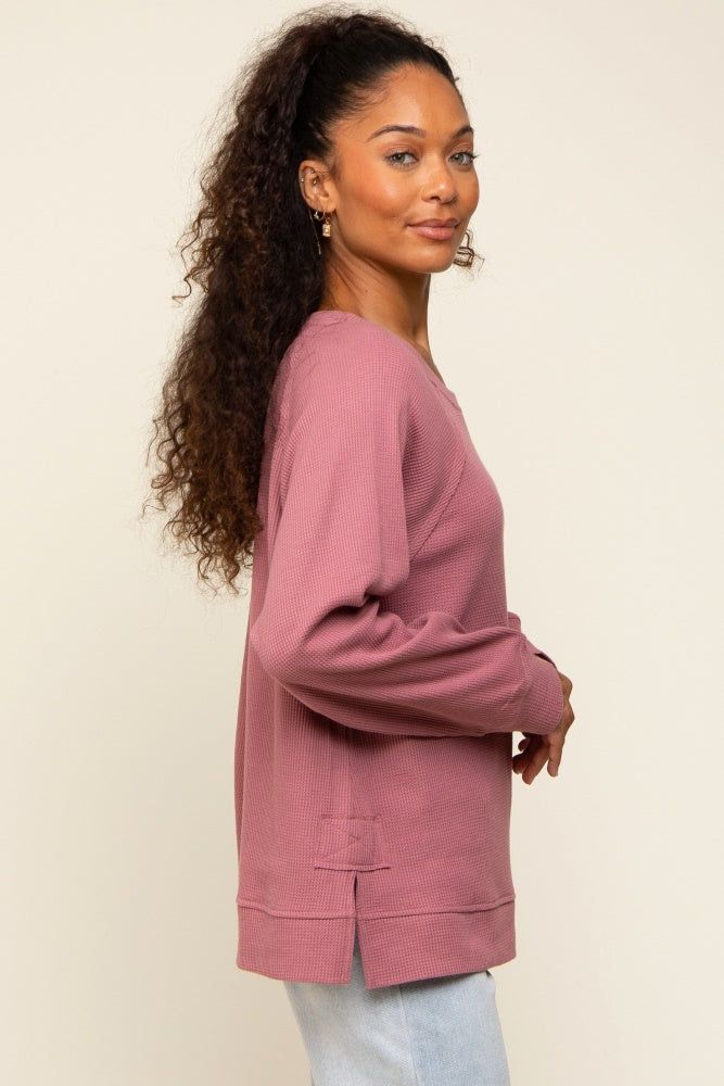 Mauve Oversized Waffle Knit Long Sleeve Top sold by Pinkblush product image thumbnail 2
