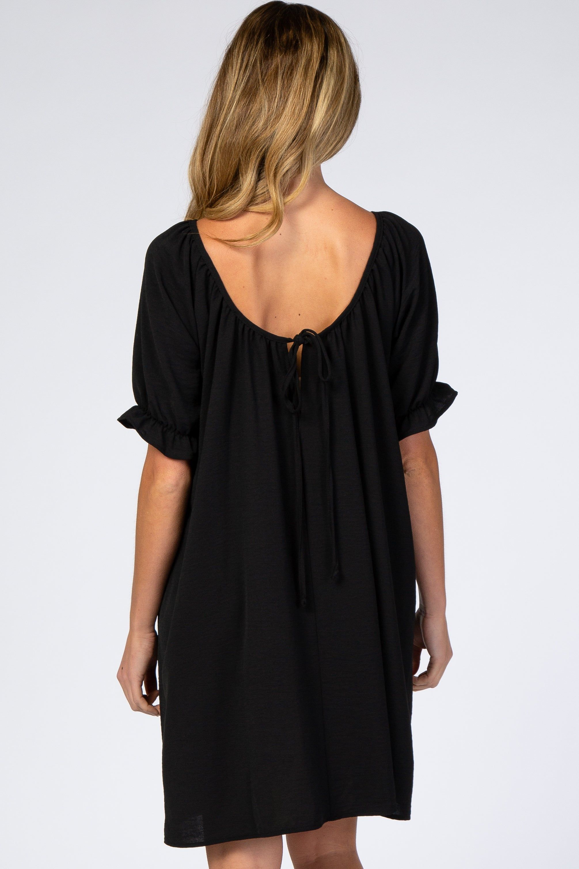 Black Short Ruffle Sleeve Maternity Dress sold by Pinkblush product image thumbnail 3