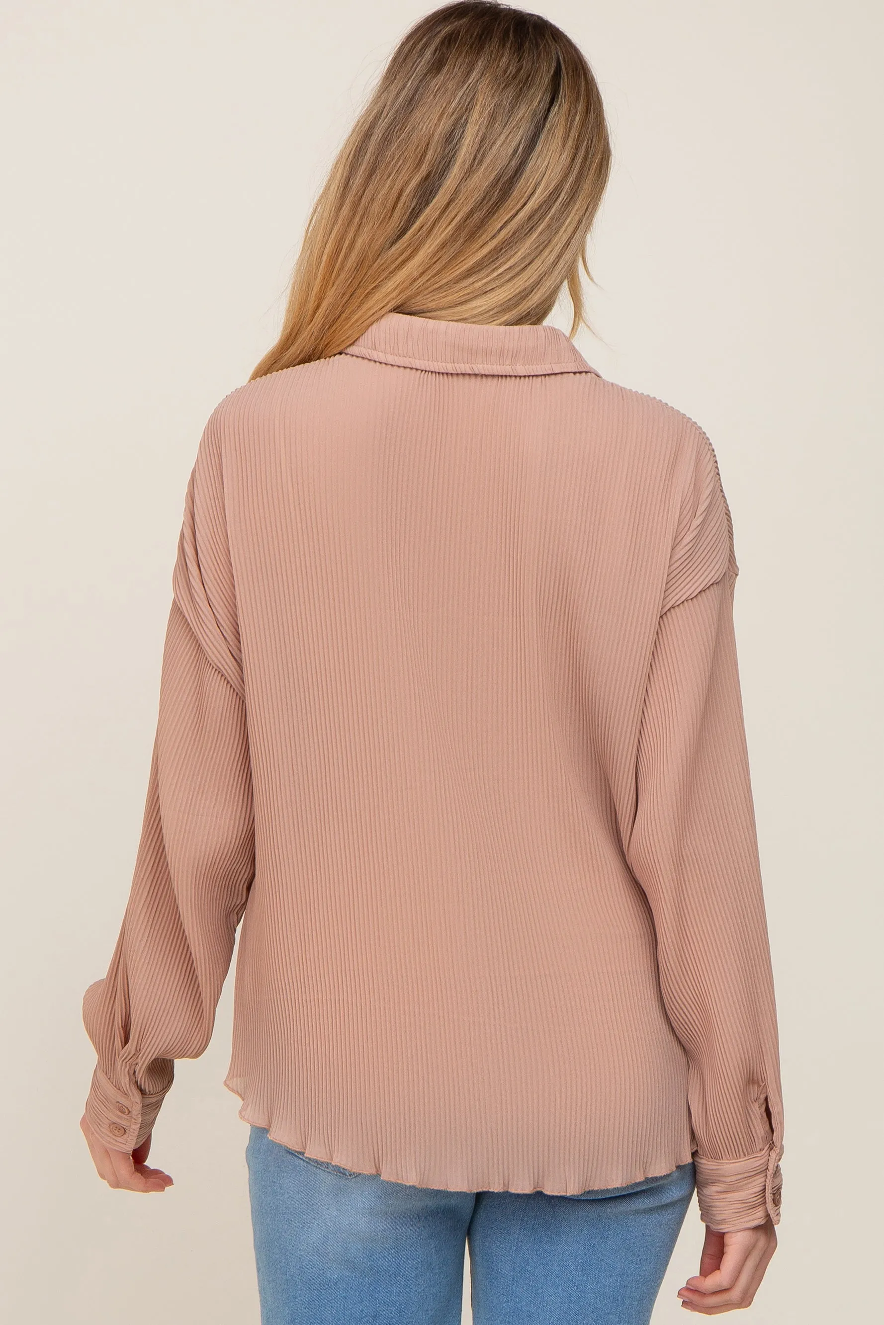 Taupe Plisse Maternity Chiffon Blouse sold by Pinkblush product image thumbnail 3
