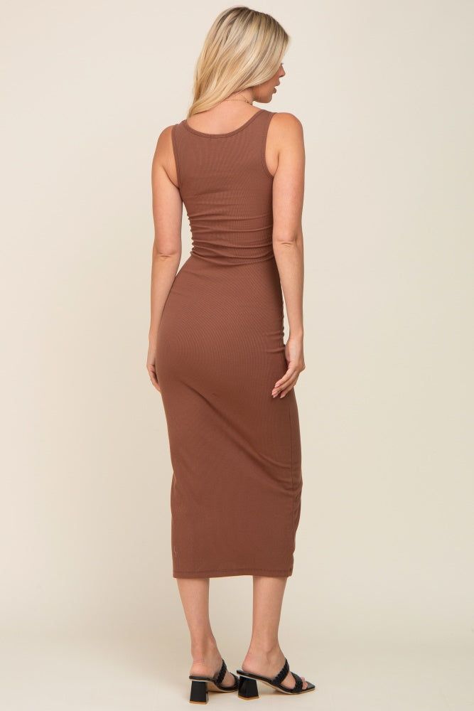 Brown Ribbed Basic Maxi Dress sold by Pinkblush product image thumbnail 3