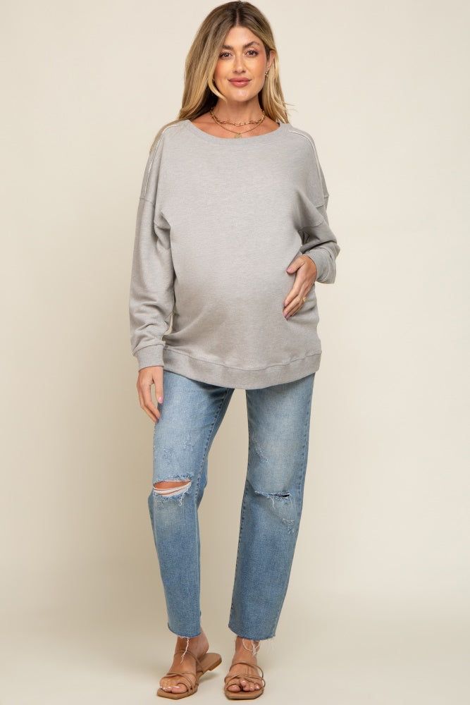 Heather Grey Terry Exposed Seam Maternity Sweatshirt sold by Pinkblush