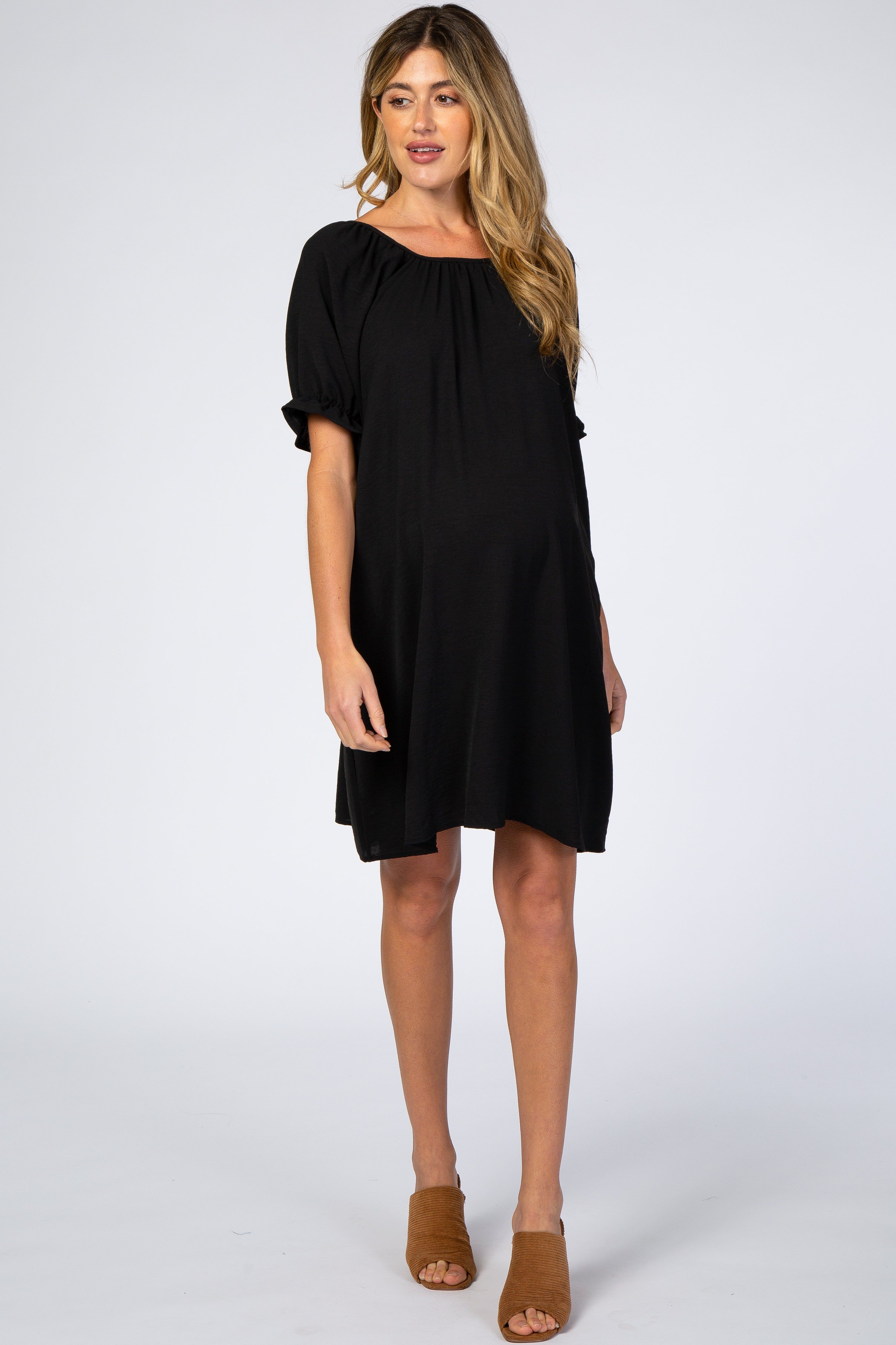 Black Short Ruffle Sleeve Maternity Dress sold by Pinkblush