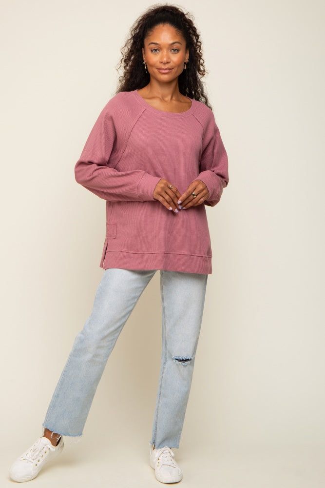 Mauve Oversized Waffle Knit Long Sleeve Top sold by Pinkblush product image thumbnail 4