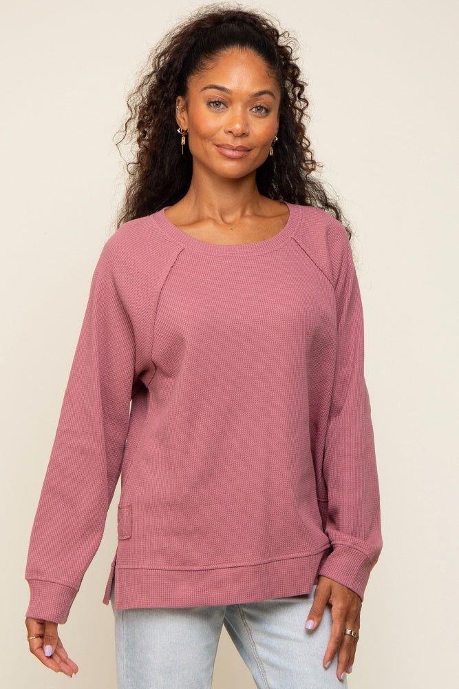 Mauve Oversized Waffle Knit Long Sleeve Top sold by Pinkblush