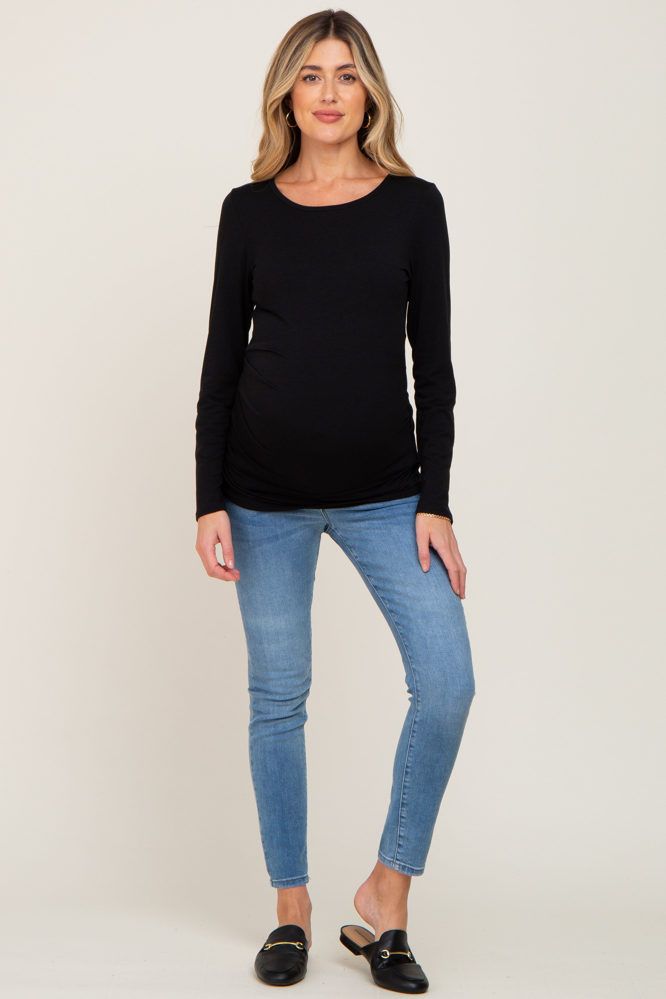 Black Ruched Side Long Sleeve Maternity Top sold by Pinkblush product image thumbnail 4