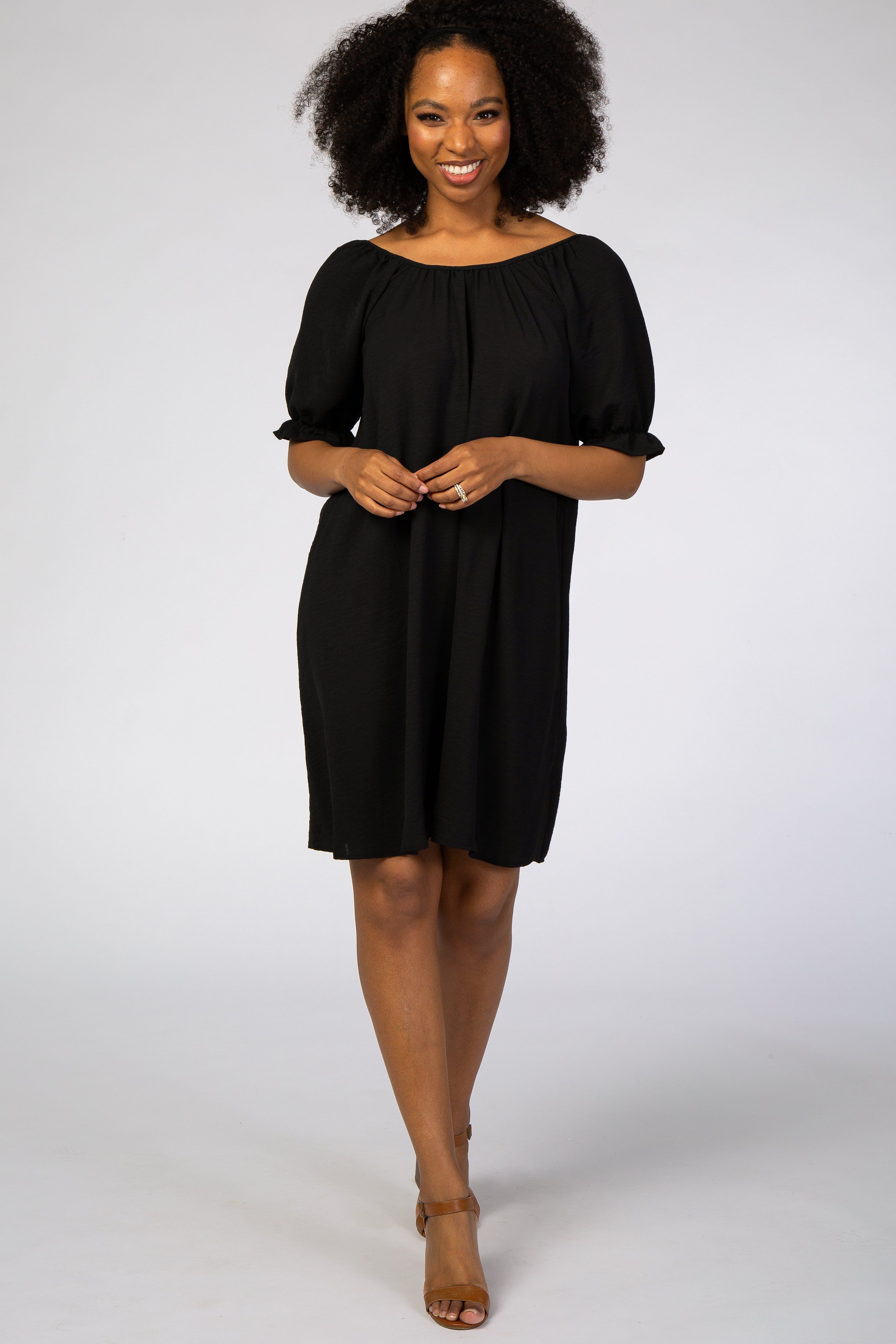 Black Short Ruffle Sleeve Maternity Dress sold by Pinkblush product image thumbnail 5