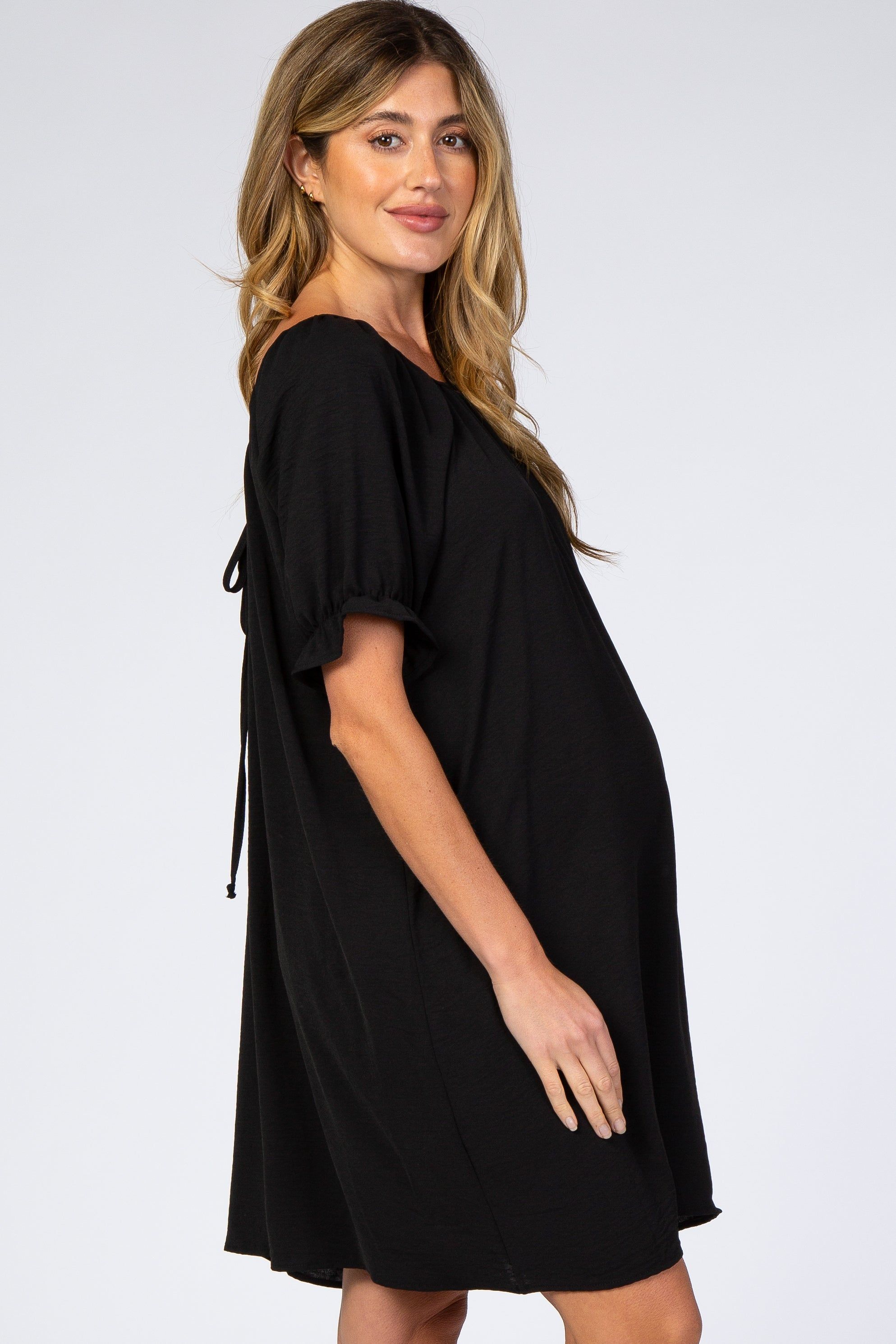 Black Short Ruffle Sleeve Maternity Dress sold by Pinkblush product image thumbnail 2