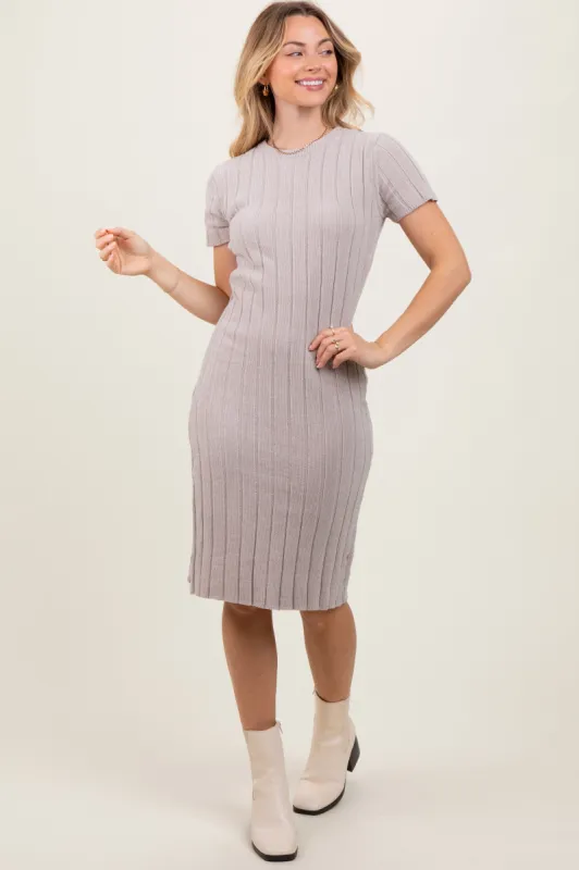 Beige Chenille Knit Short Sleeve Sweater Dress sold by Pinkblush