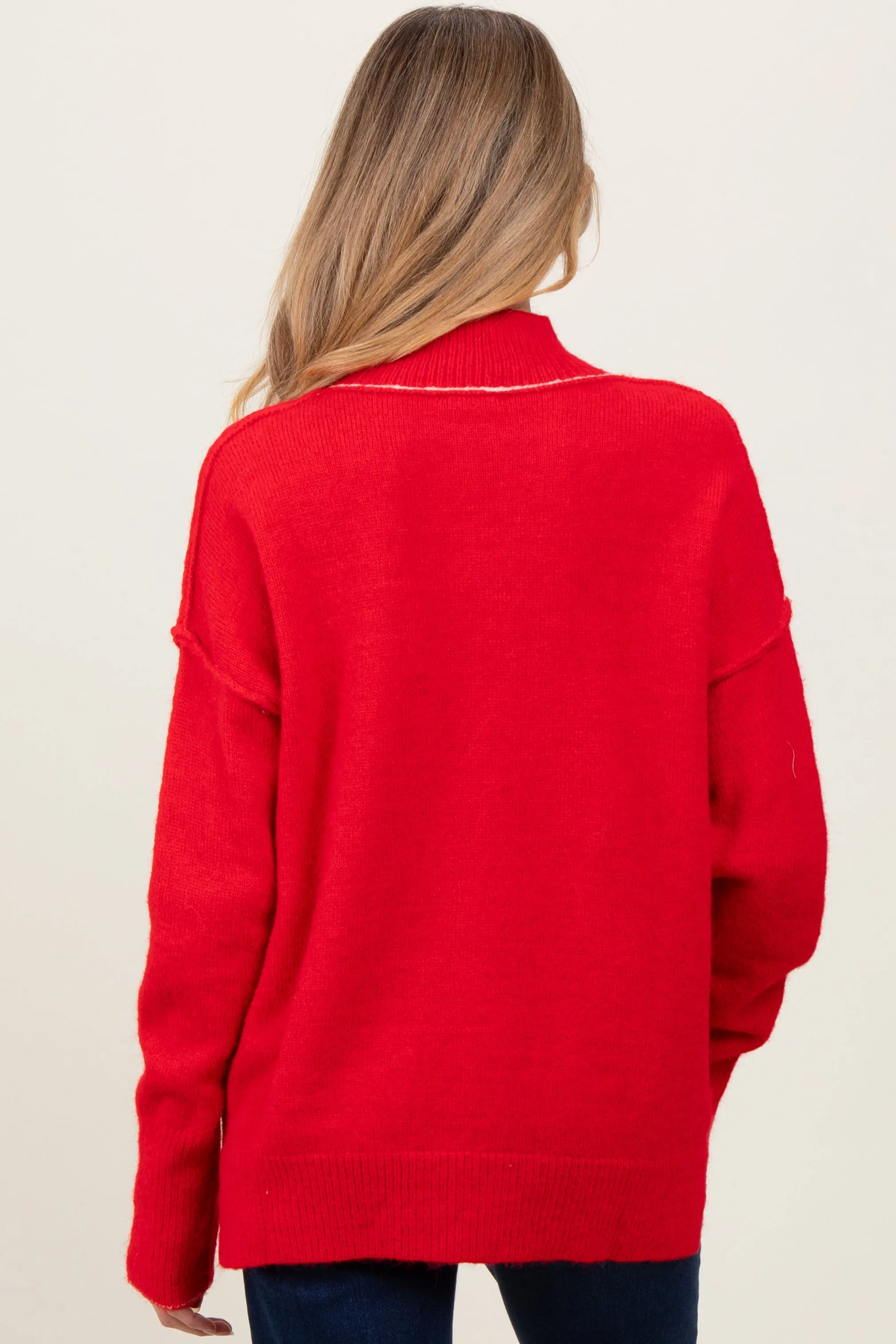 Red Mock Neck Contrast Seam Maternity Sweater sold by Pinkblush product image thumbnail 4